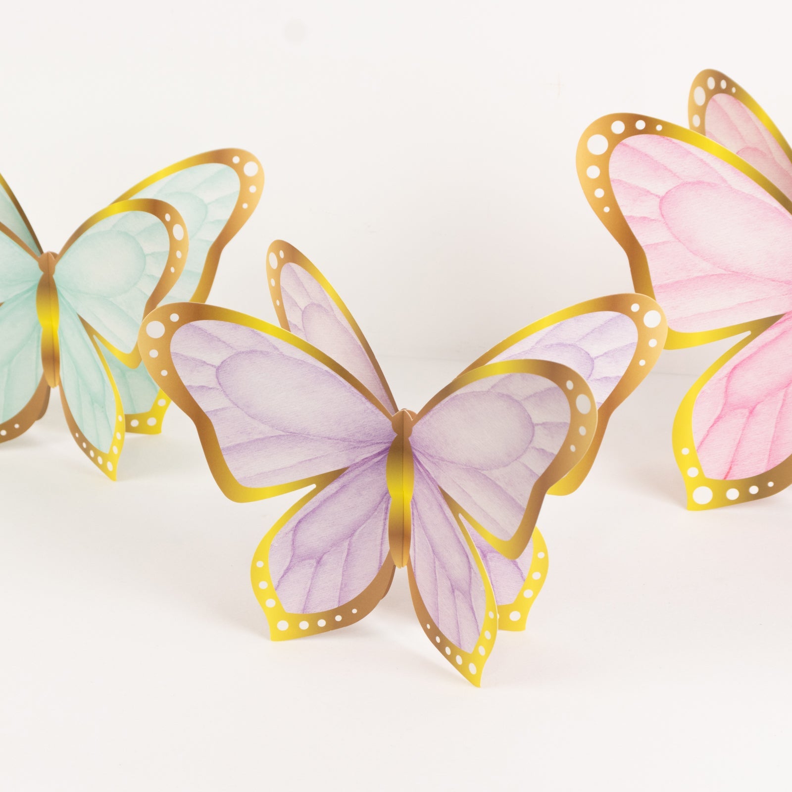 12 Pcs Cardstock Paper 3D Butterfly Table Centerpieces, Metallic Gold Foil Accents Pastel Color Party Decorations 10, 12