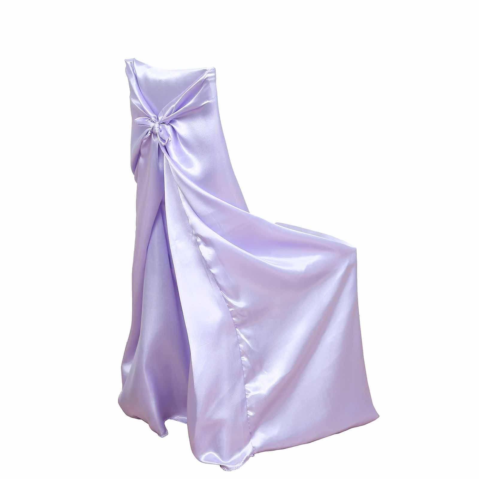 Satin Chair Cover Self-Tie Universal Design Lavender Lilac - Durable Slip-On Cover for Folding, Dining, Banquet & Standard Chairs