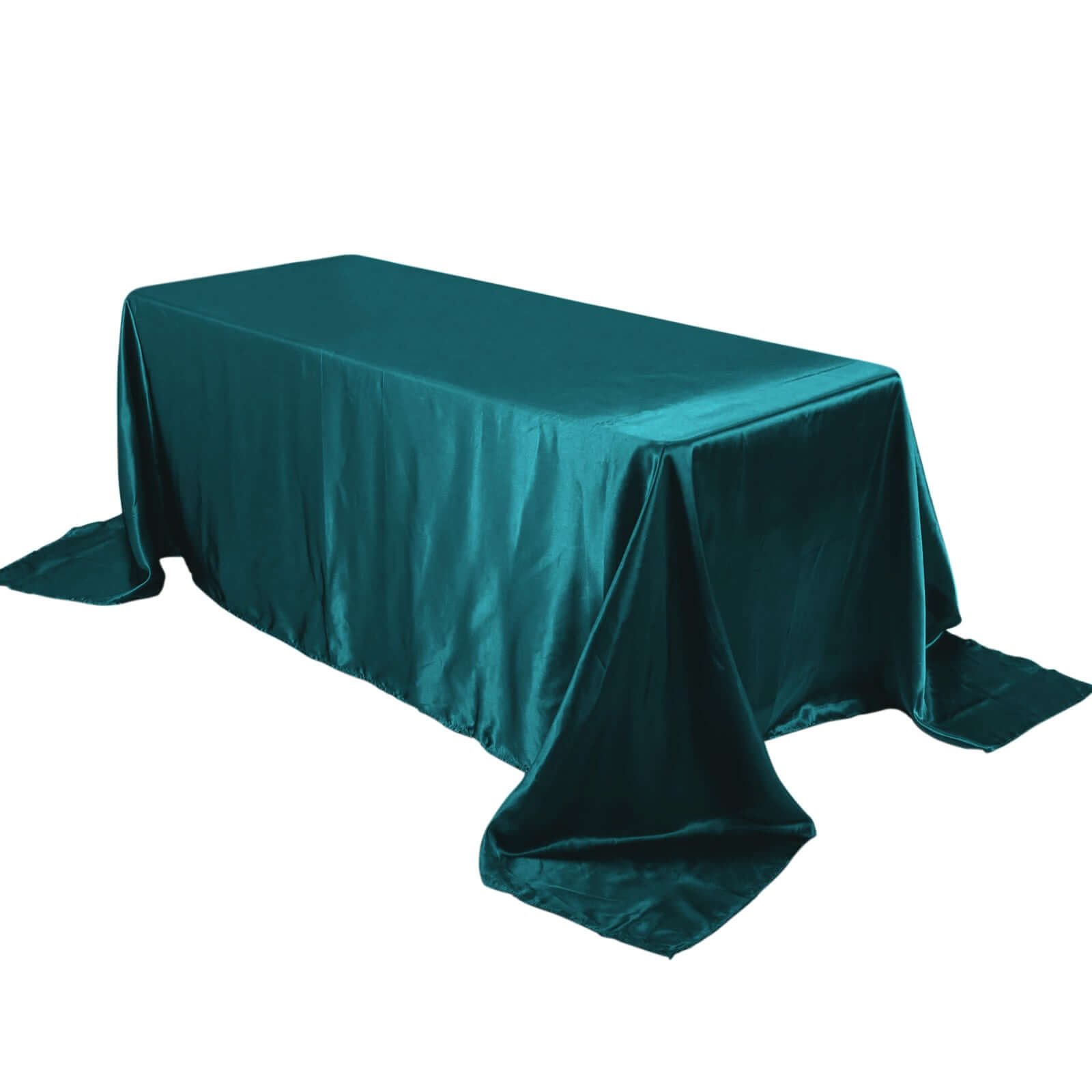 Satin Rectangular 90x132 Tablecloth Peacock Teal Satin - Seamless Table Cover