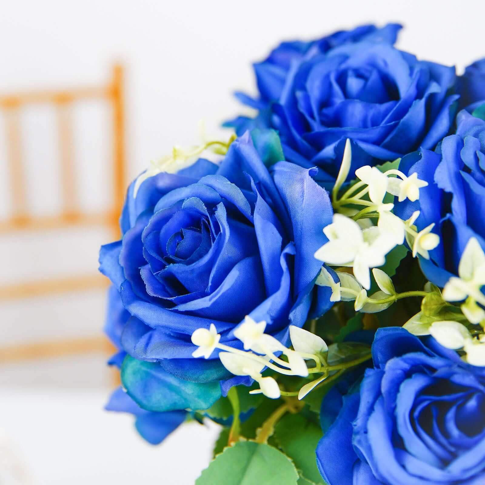 2 Bushes 18 Real Touch Royal Blue Artificial Rose Flower Bouquet, Silk Long Stem Flower Arrangements