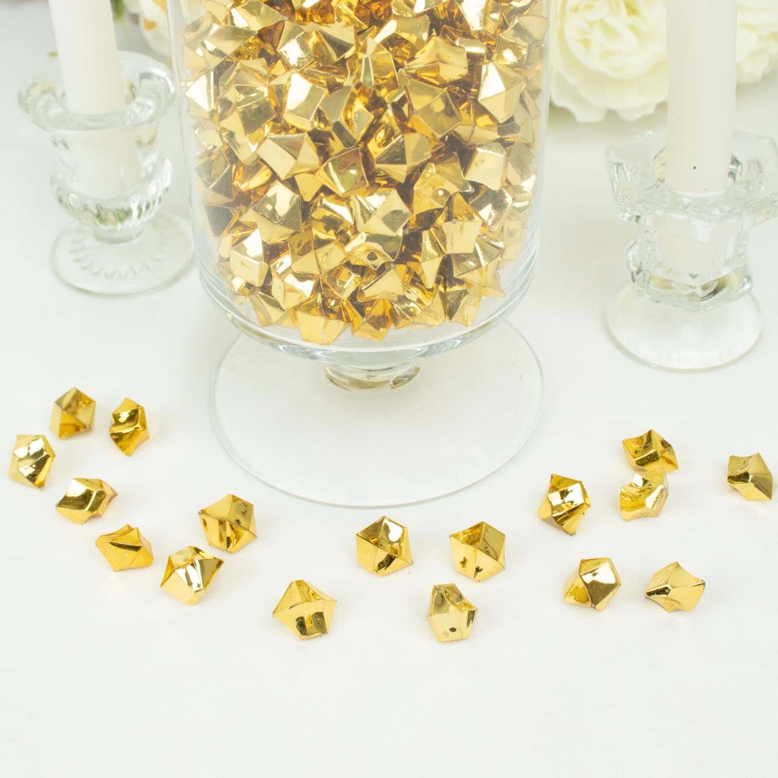 300 Pcs Acrylic Ice Bead Vase Fillers Large Gold - Stylish DIY Craft Crystals for Event Decor & Wedding Tables