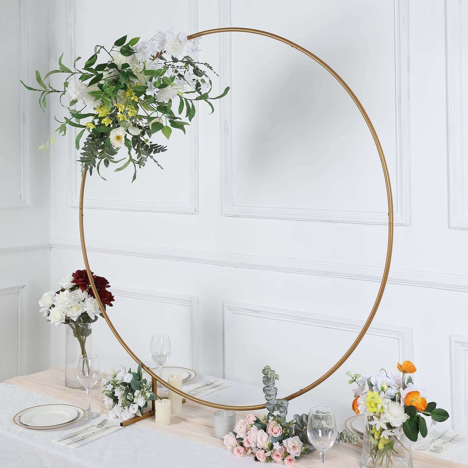 4ft Gold Metal Floral Hoop Frame Table Centerpiece, Round Arch Wedding Cake Display Stand