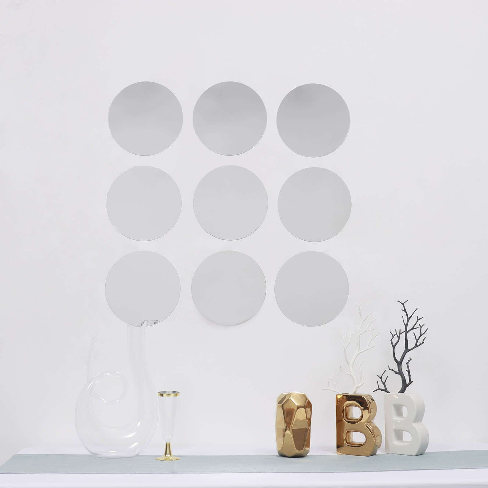 12 Pack Round Acrylic Mirror Wall Stickers, 8 Removable Wall Decals For Home Decor