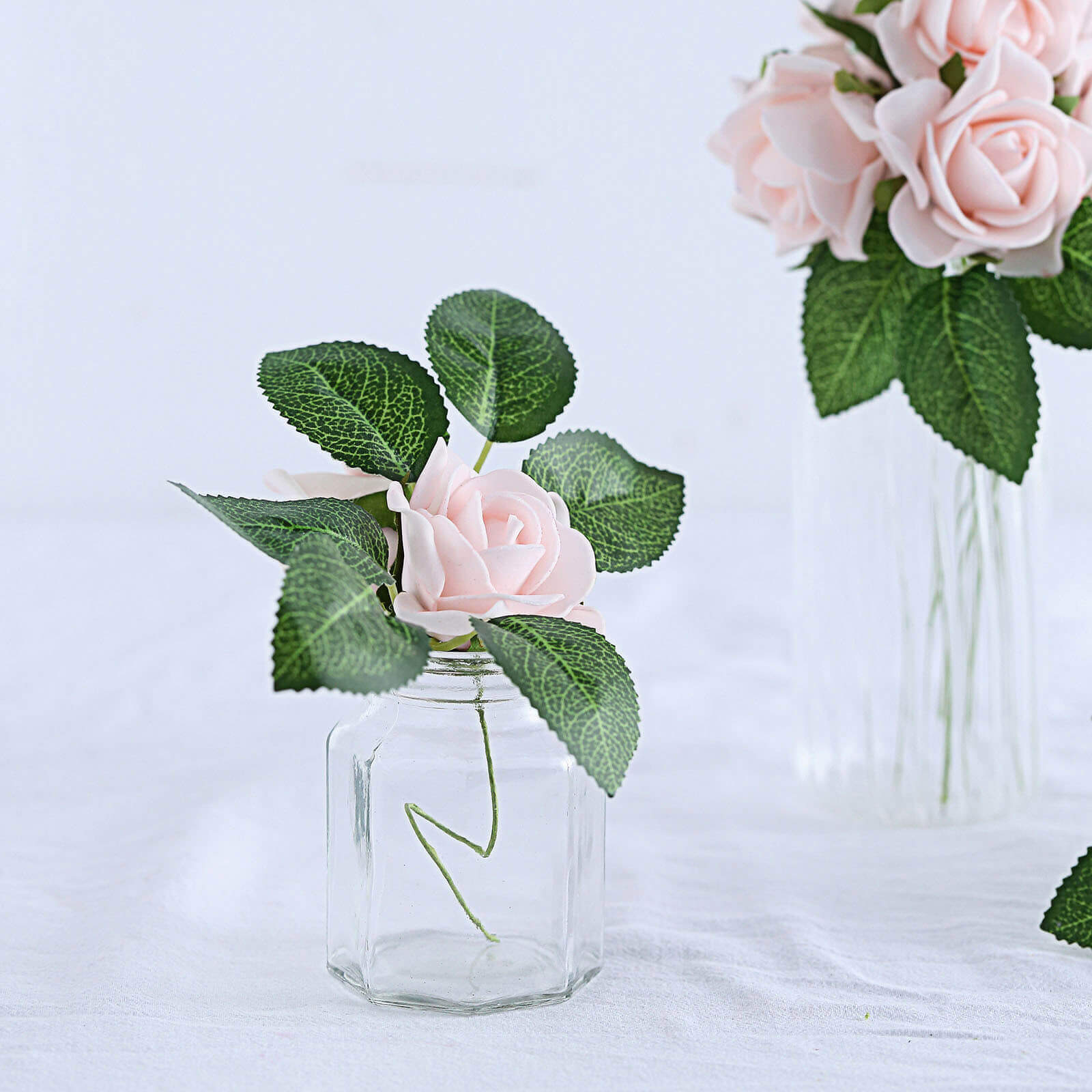 24 Roses 2 Blush Artificial Foam Flowers With Stem Wire and Leaves