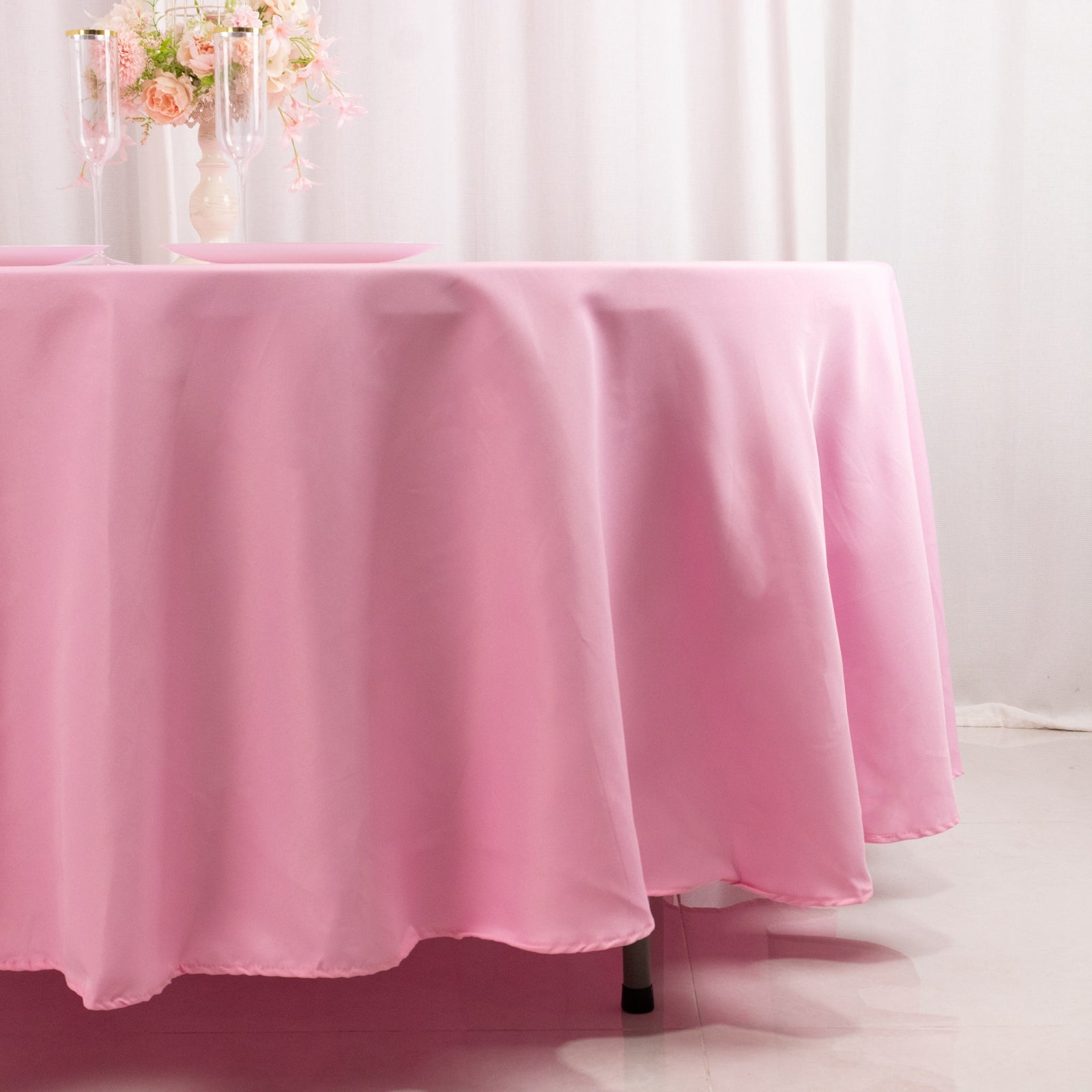 Premium Polyester 108 Round Tablecloth Pink - Wrinkle-Resistant 220GSM Table Cover