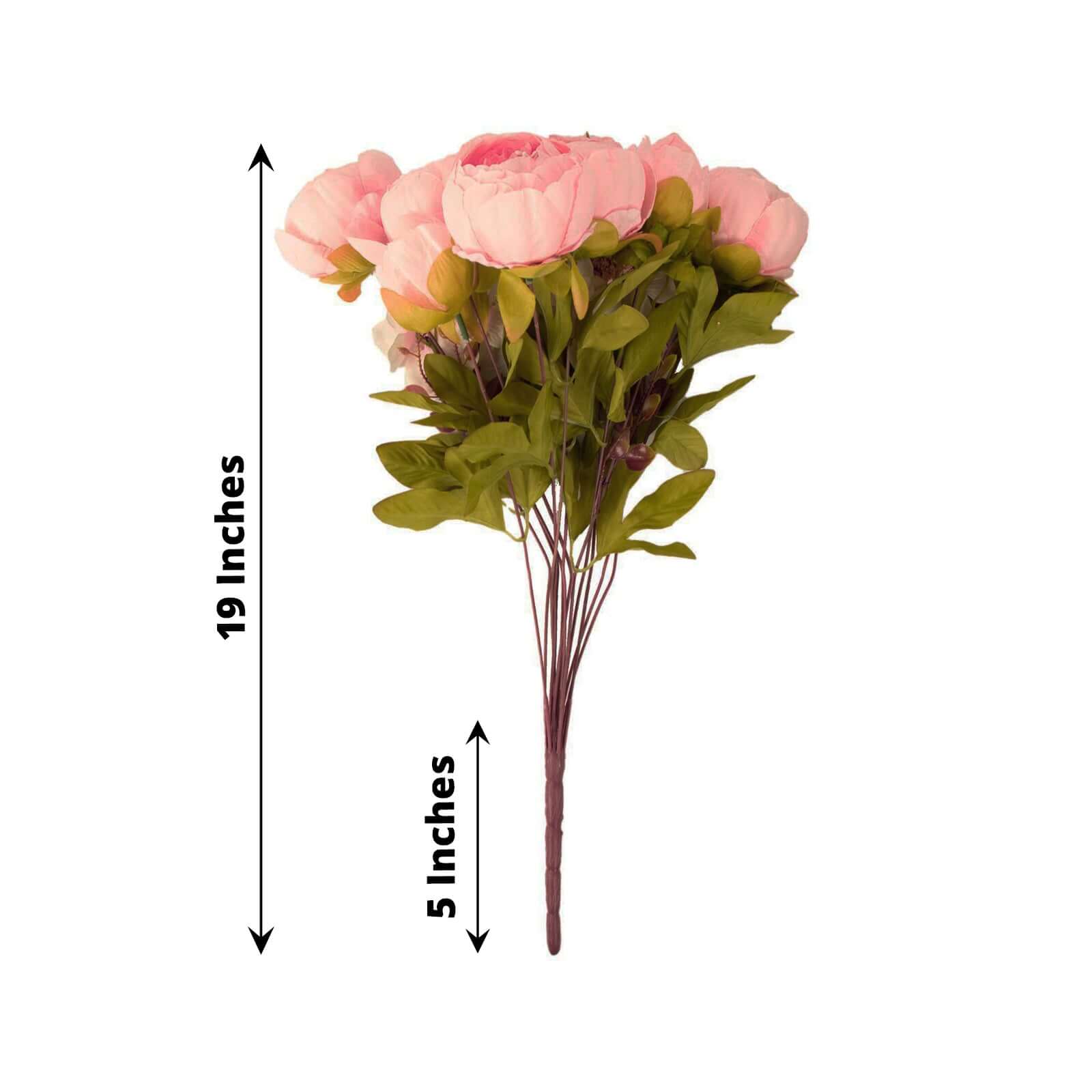 2 Pack 19 Pink Artificial Peony Flower Wedding Bouquets, Faux Silk Flower Arrangements