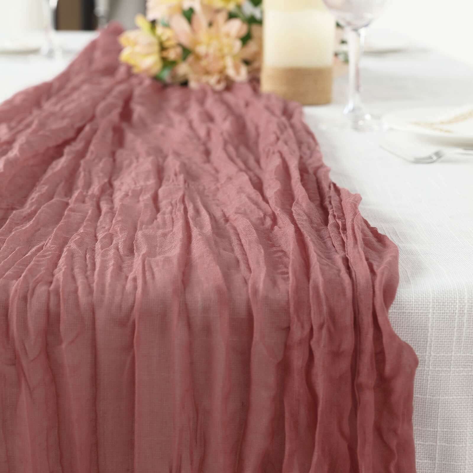 Gauze Cheesecloth 10ft Table Runner Mauve / Cinnamon Rose - Rustic Boho Style