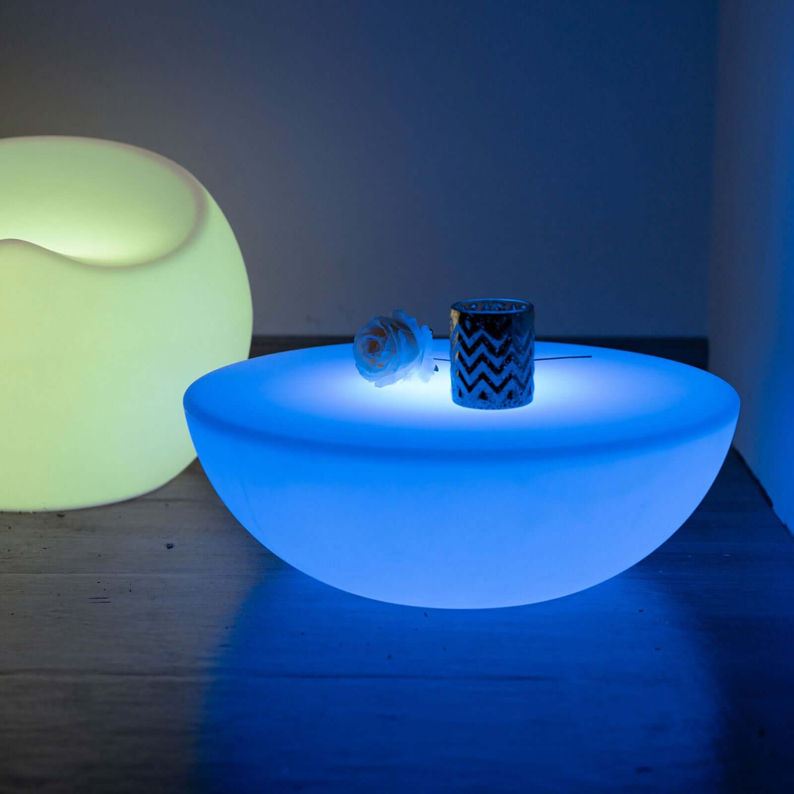 23.5 Color Changing Cordless LED Light Up Half Circle Round Table, Rechargeable Waterproof Illuminated Furniture