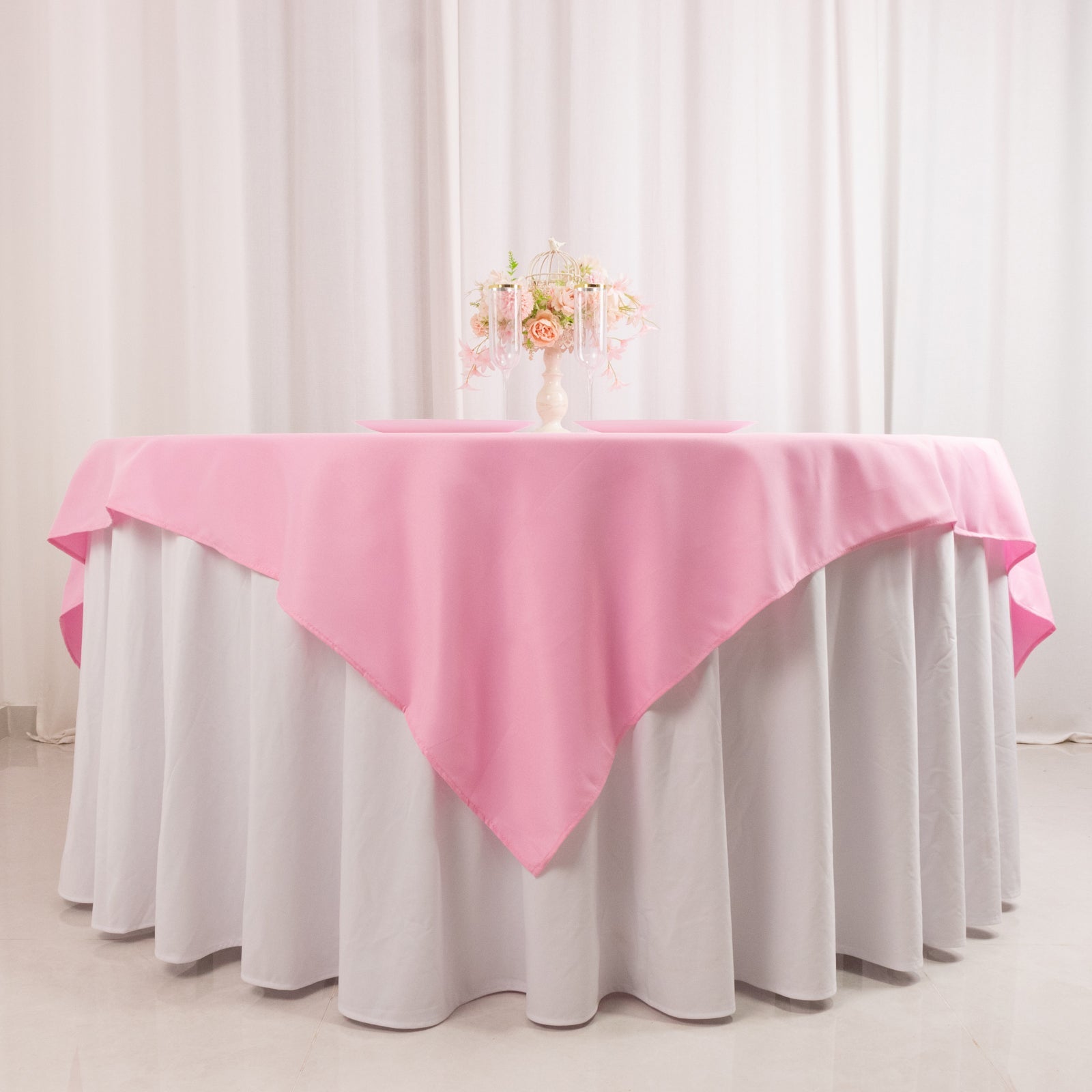 Premium Polyester 70x70 Table Overlay Square Tablecloth Pink 220GSM Wrinkle-Resistant Table Cover