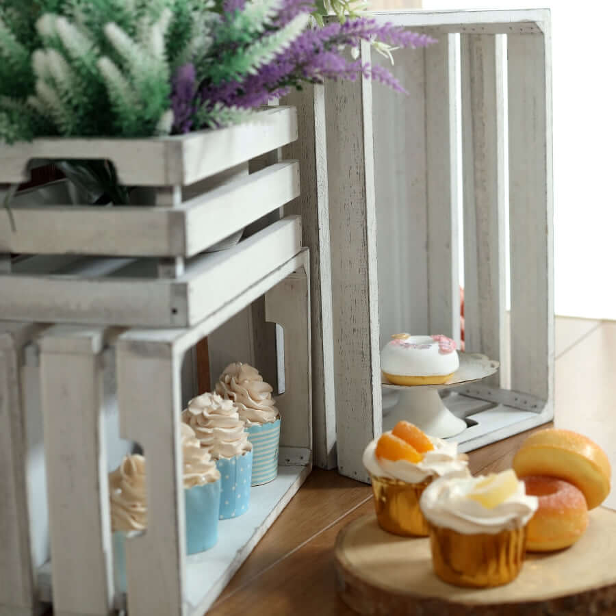 Set of 3 Rustic Wooden Crates White - Multi-Purpose Planters, Storage Containers & Display Risers