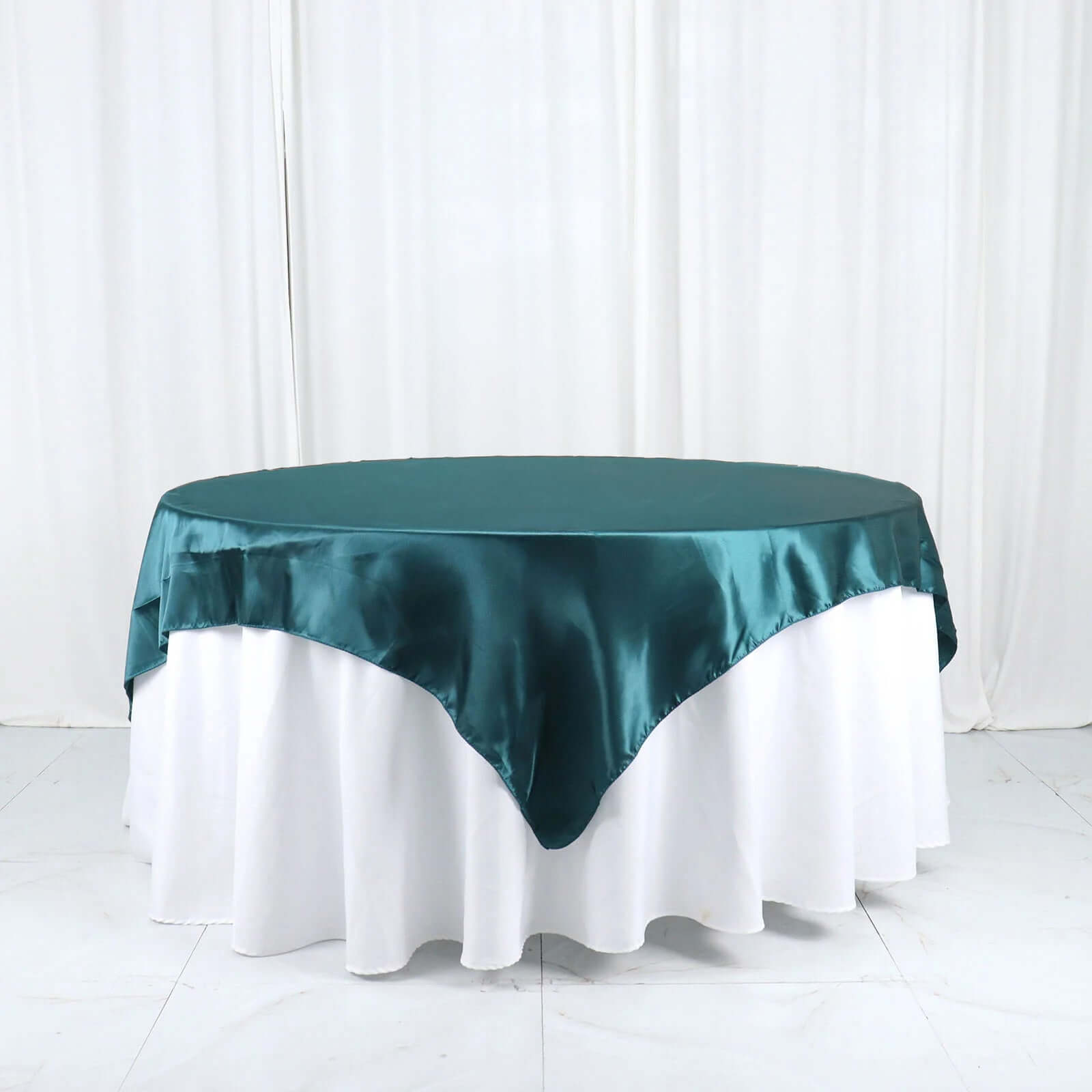 Satin 72x72 Table Overlay Square Tablecloth Peacock Teal - Smooth Finish Table Cover