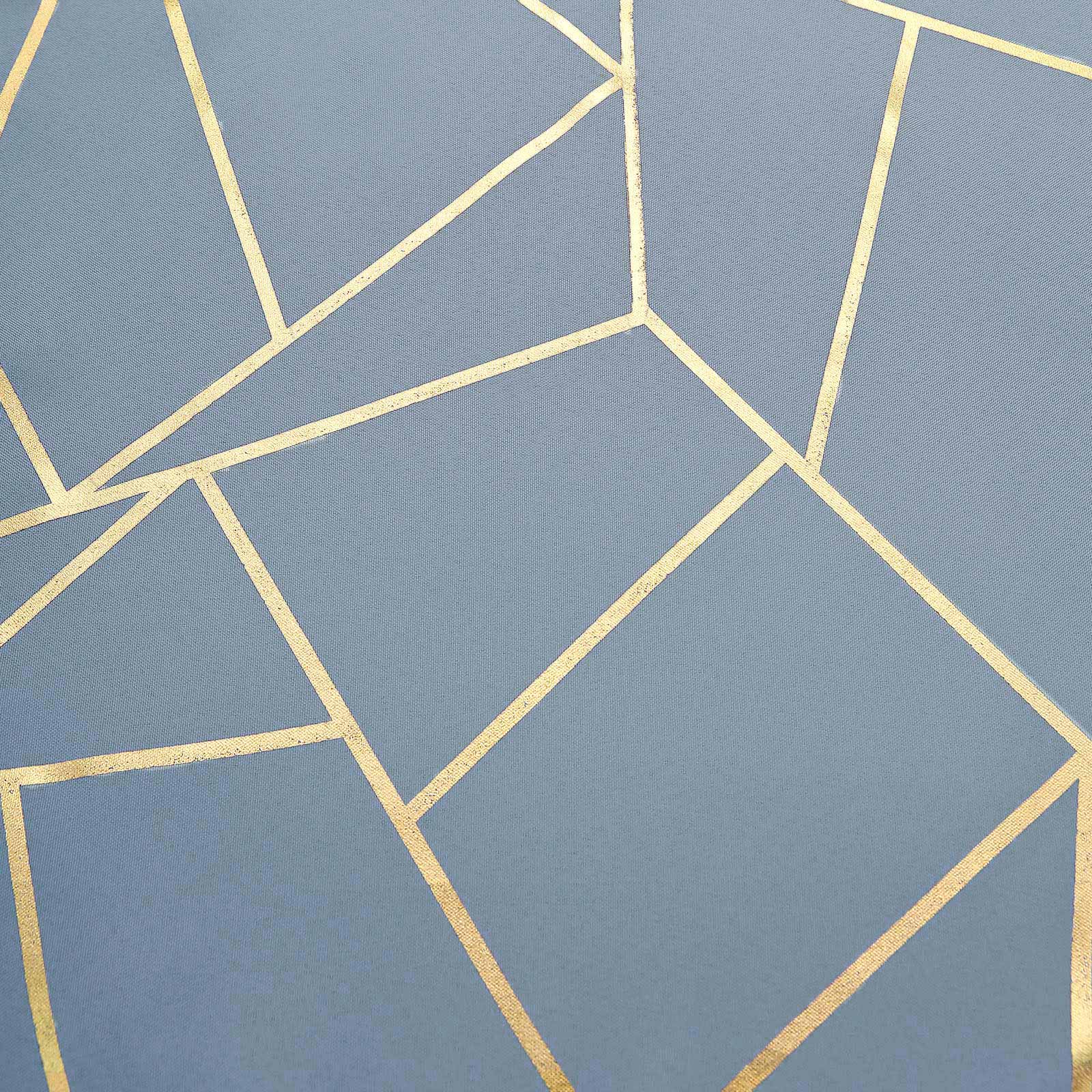 5 Pack Polyester 20x20 Napkins Dusty Blue with Gold Geometric Foil Pattern - Modern Reusable Dinner Napkins