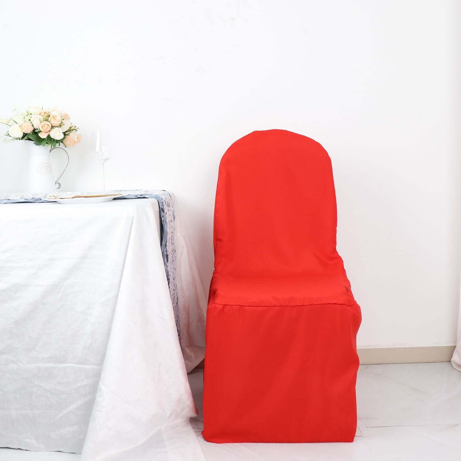 10 Pack Polyester Chair Cover for Banquet Chairs Red - Stain-Resistant Reusable Slip-On Slipcover