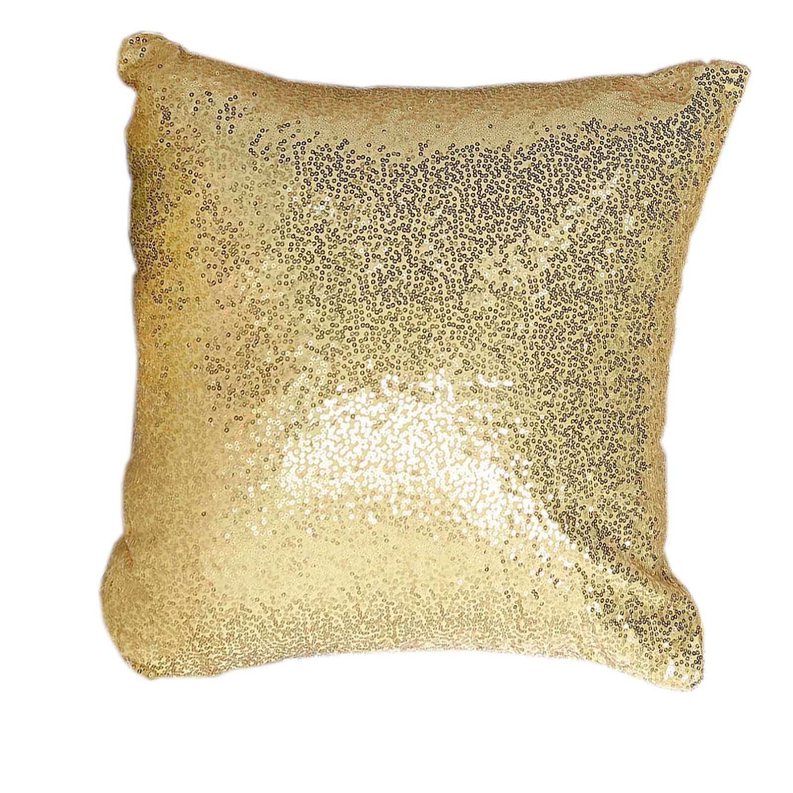 2 Pack 18x18 Sequin Throw Pillow Cover, Decorative Cushion Case - Square Champagne Sequin