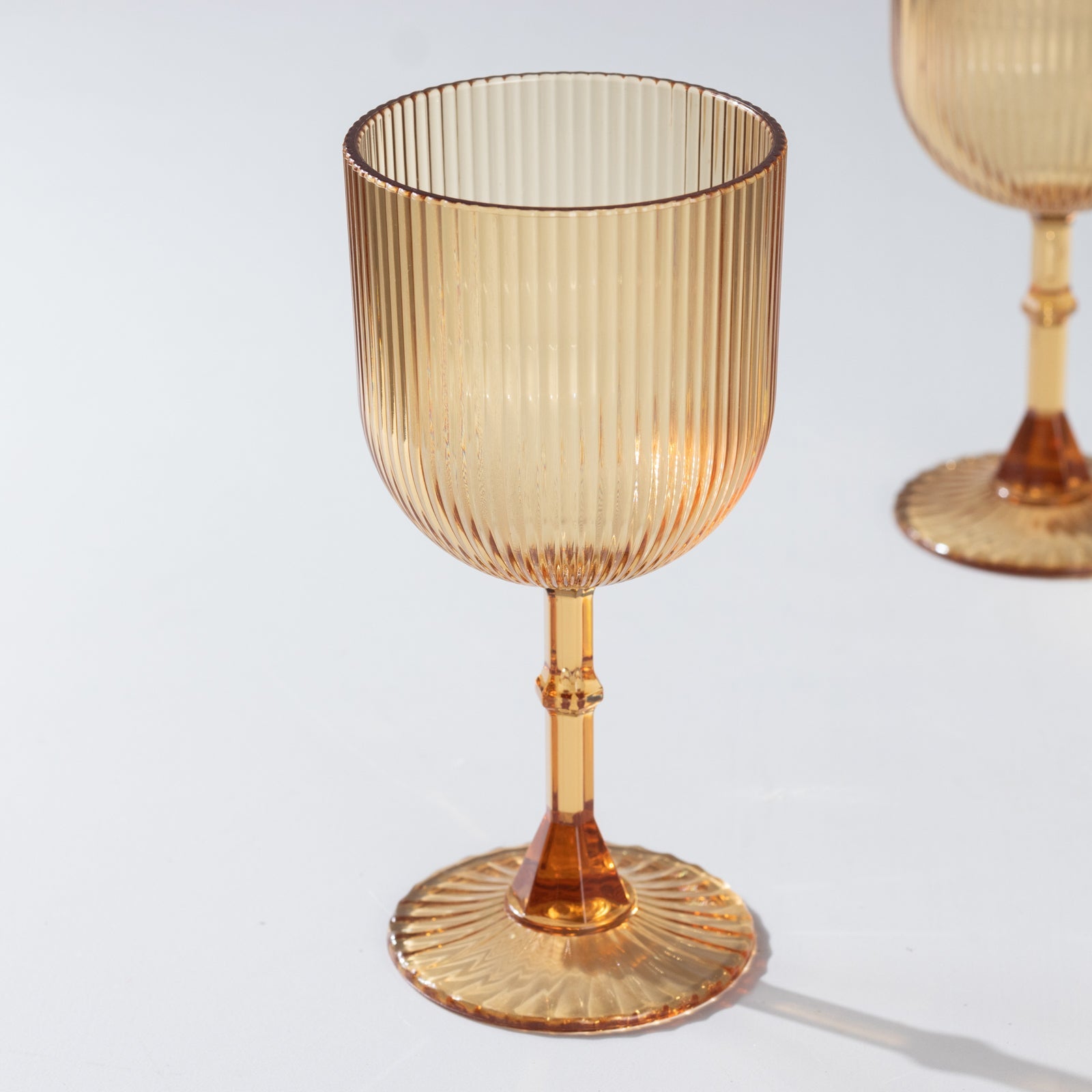 12-Pack Plastic Goblets Amber Gold Vintage Ribbed Pattern - Reusable Shatterproof Glassware 9oz