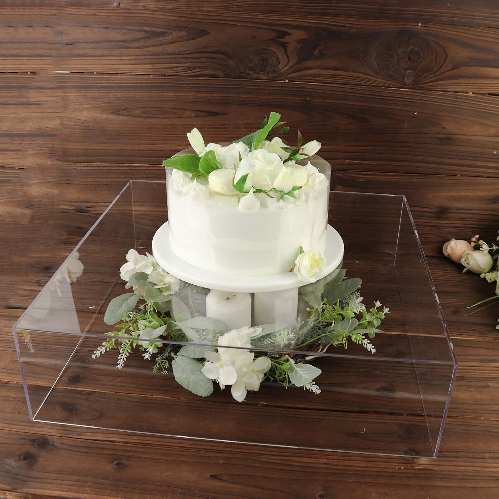 Acrylic Cake Box Stand Pedestal Riser Transparent Clear - Decorative Display for Weddings 18x18