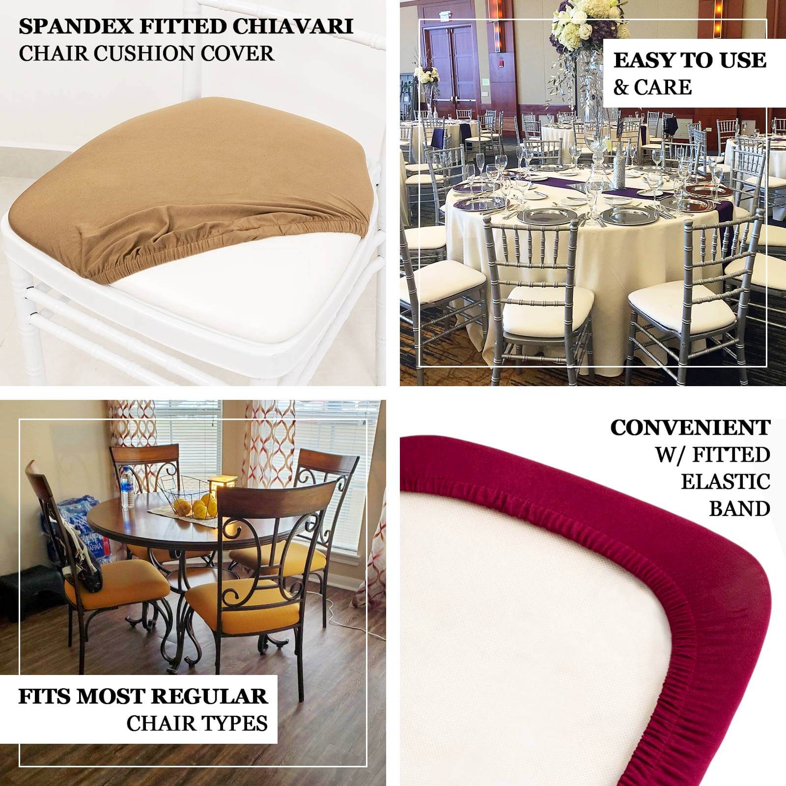 5 Pack Spandex Seat Pad Slipcovers for Chiavari Chairs Burgundy - Washable Stretch Fitted Design for Dining Chairs