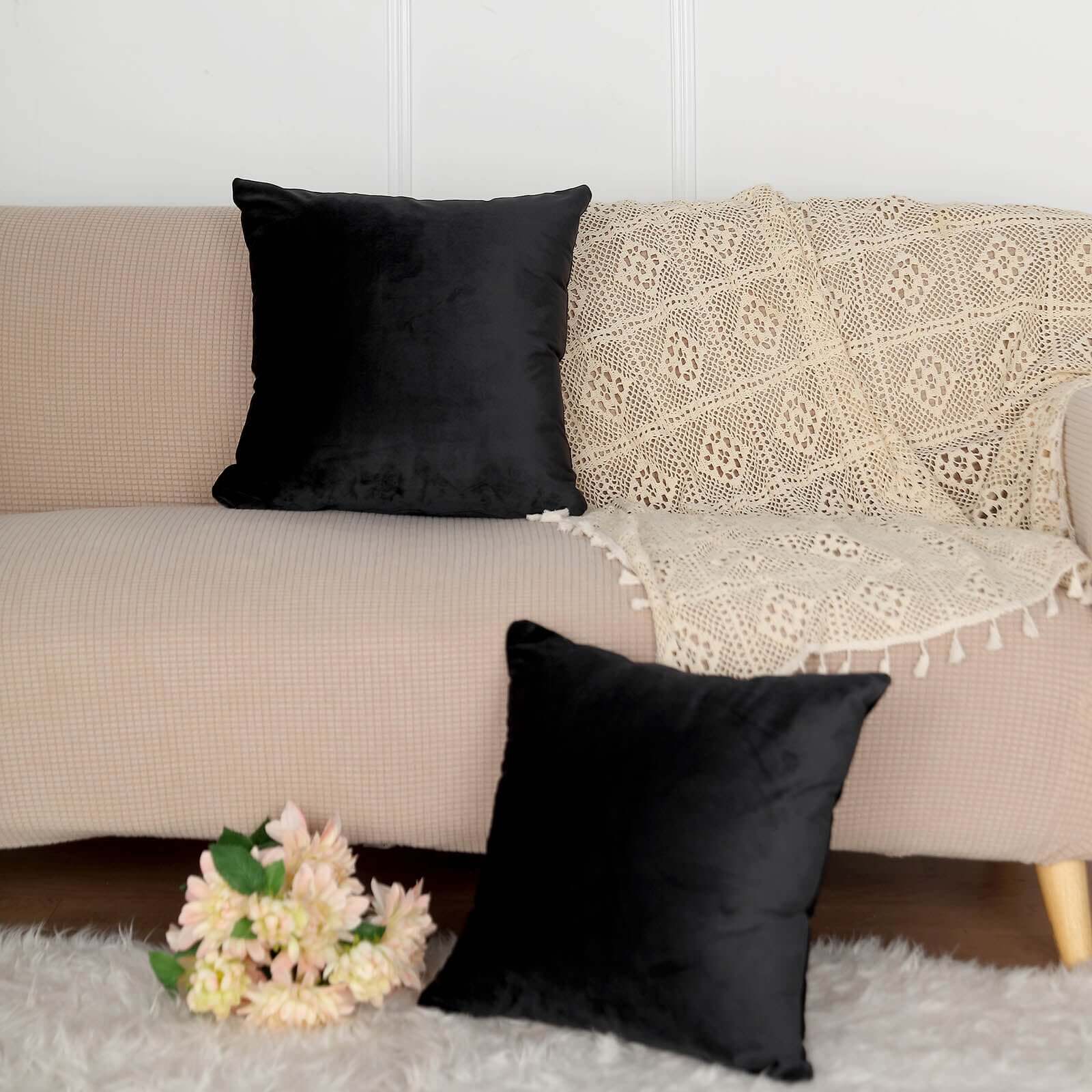 2 Pack 18 Black Soft Velvet Square Throw Pillow Cover