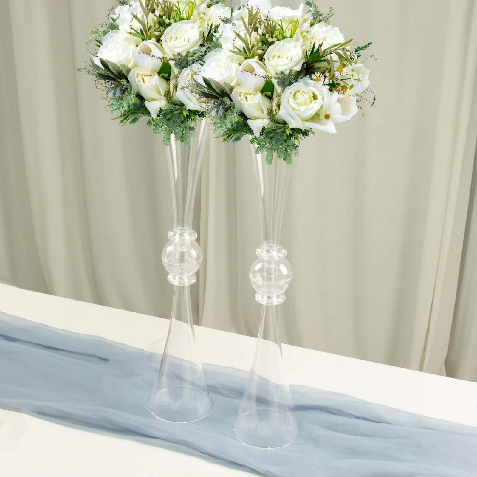 2-Pack Flower Vases Trumpet Design with Crystal Embellishments Clear - Reversible Plastic Centerpieces for Events 27