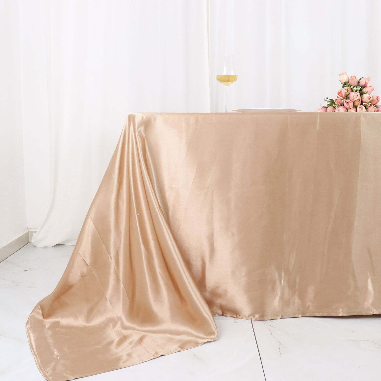 Satin Rectangular 90x132 Tablecloth Nude Satin - Seamless Table Cover