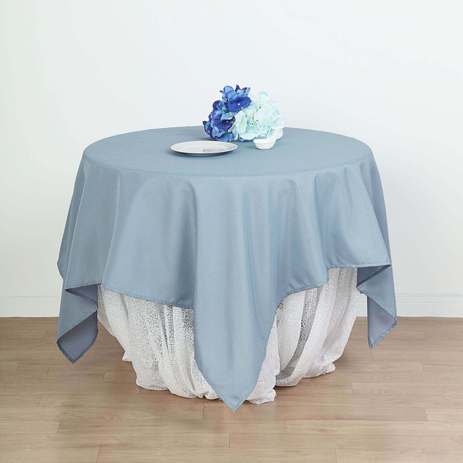 Polyester 90x90 Table Overlay Square Tablecloth Dusty Blue - Wrinkle-Resistant & Durable Table Cover