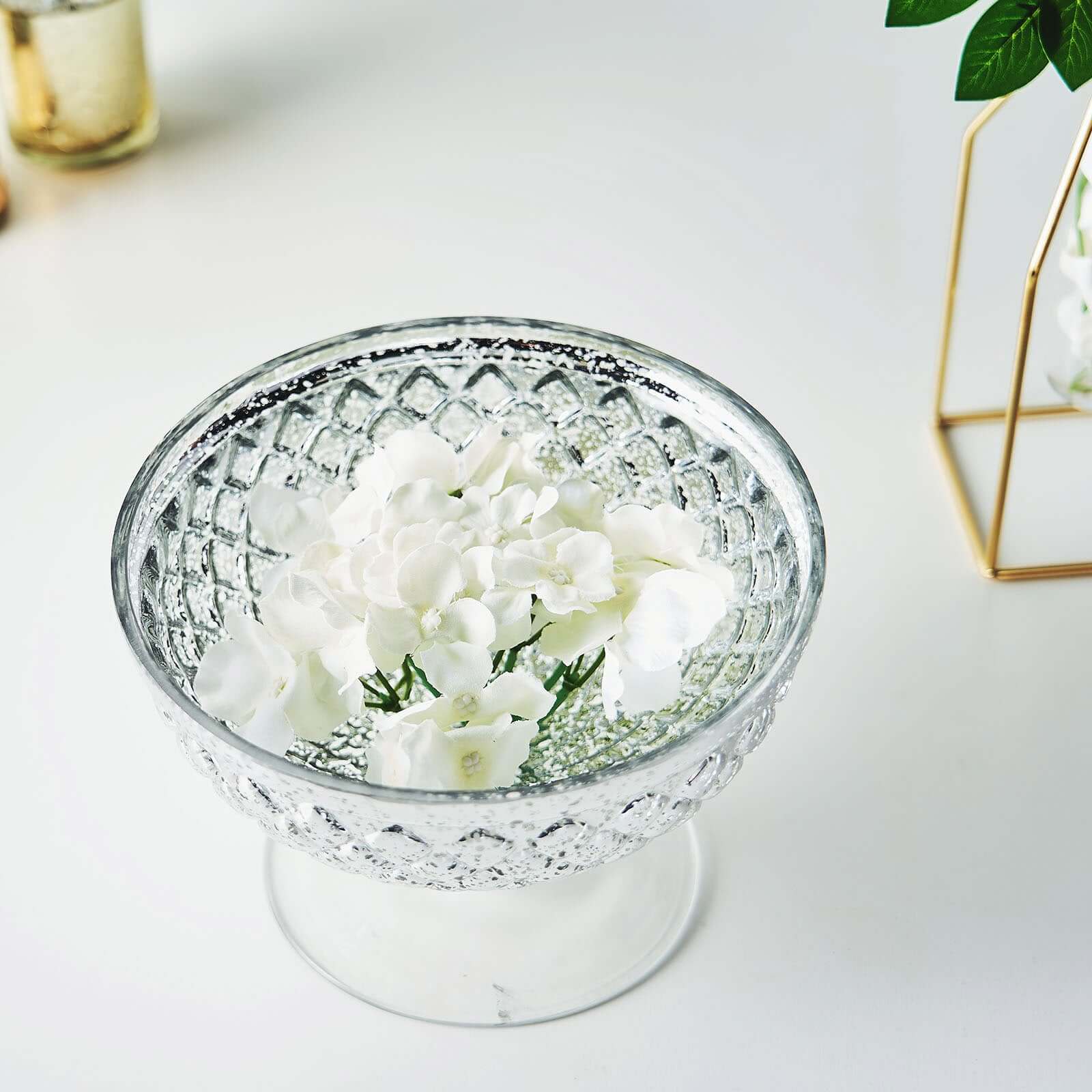 Mercury Glass Pedestal Bowl Vase Compote Style Silver - Sophisticated Floral Table Decor for Events 8