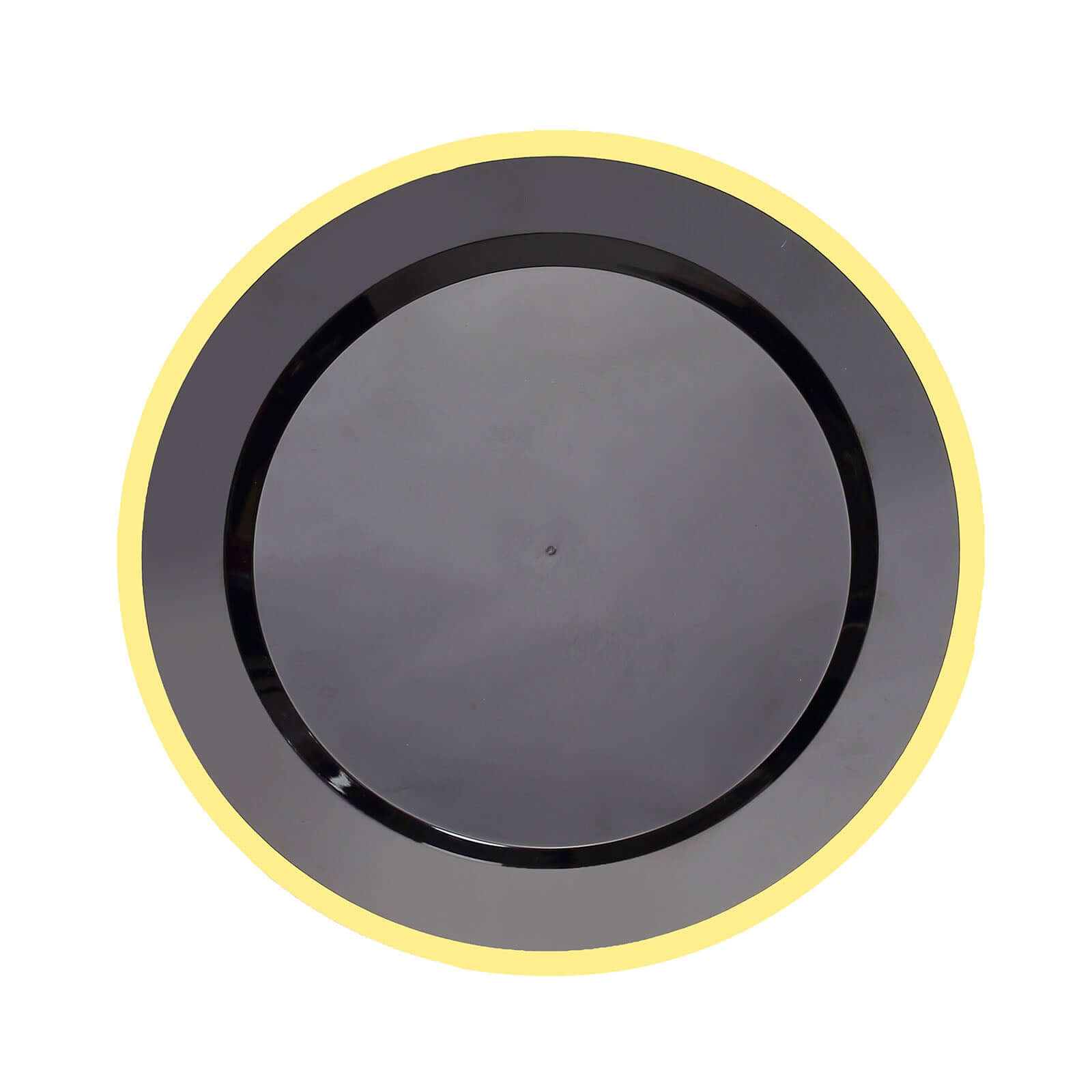 10-Pack Plastic 10 Round Dinner Plates in Black with Gold Rim - Disposable Party Plates for Classy Banquets & Special Occasions