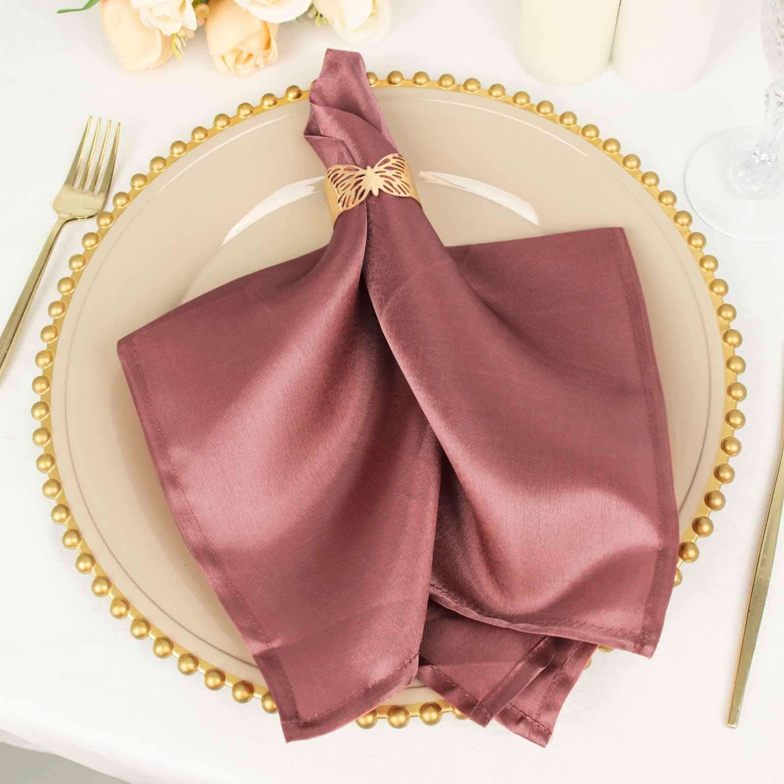 5 Pack Satin 20x20 Napkins Cinnamon Rose - Luxurious Shine & Smooth Dinner Napkins