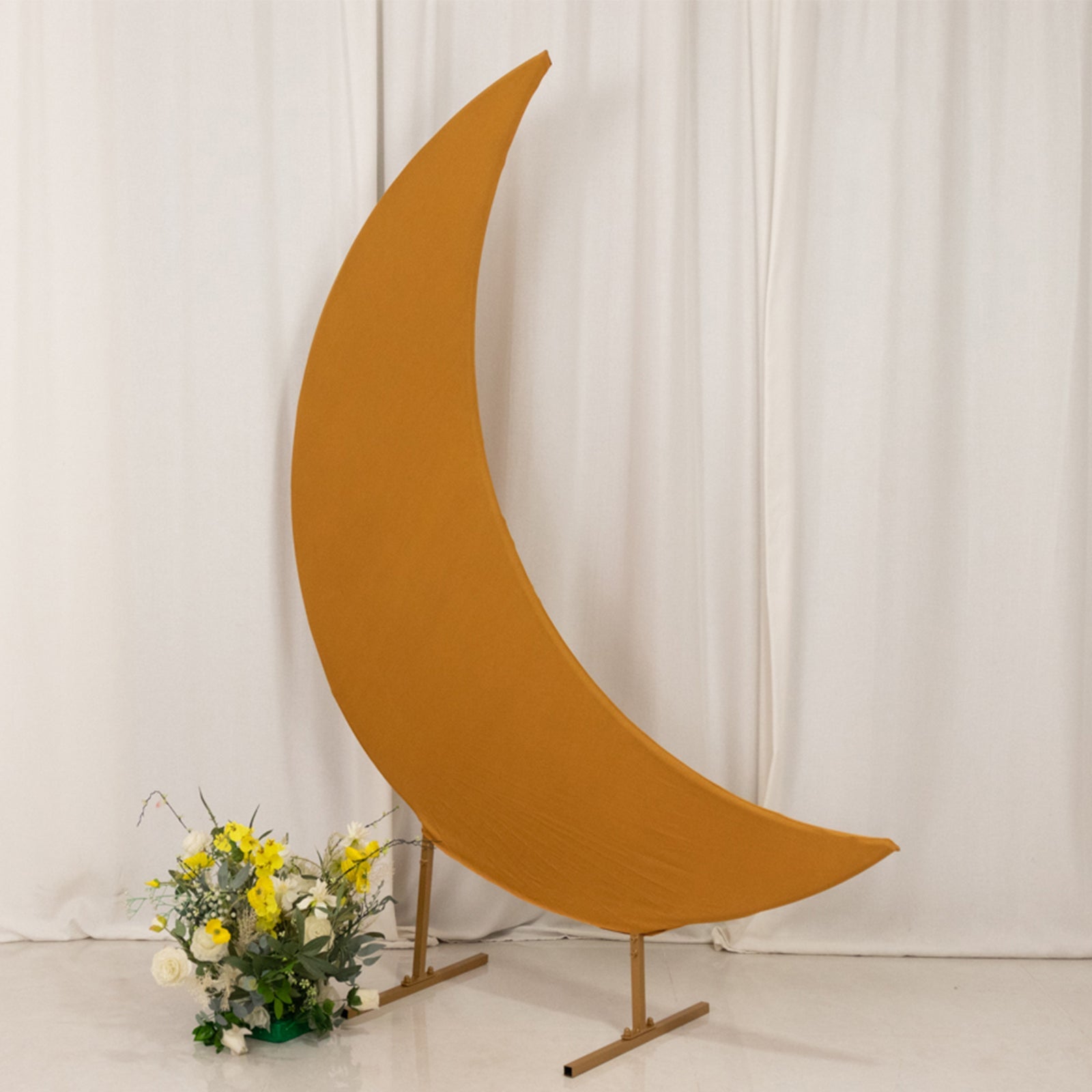 6.5ft Gold Spandex Crescent Moon Chiara Backdrop Stand Cover, Custom Stretch Fitted Wedding Arch Cover