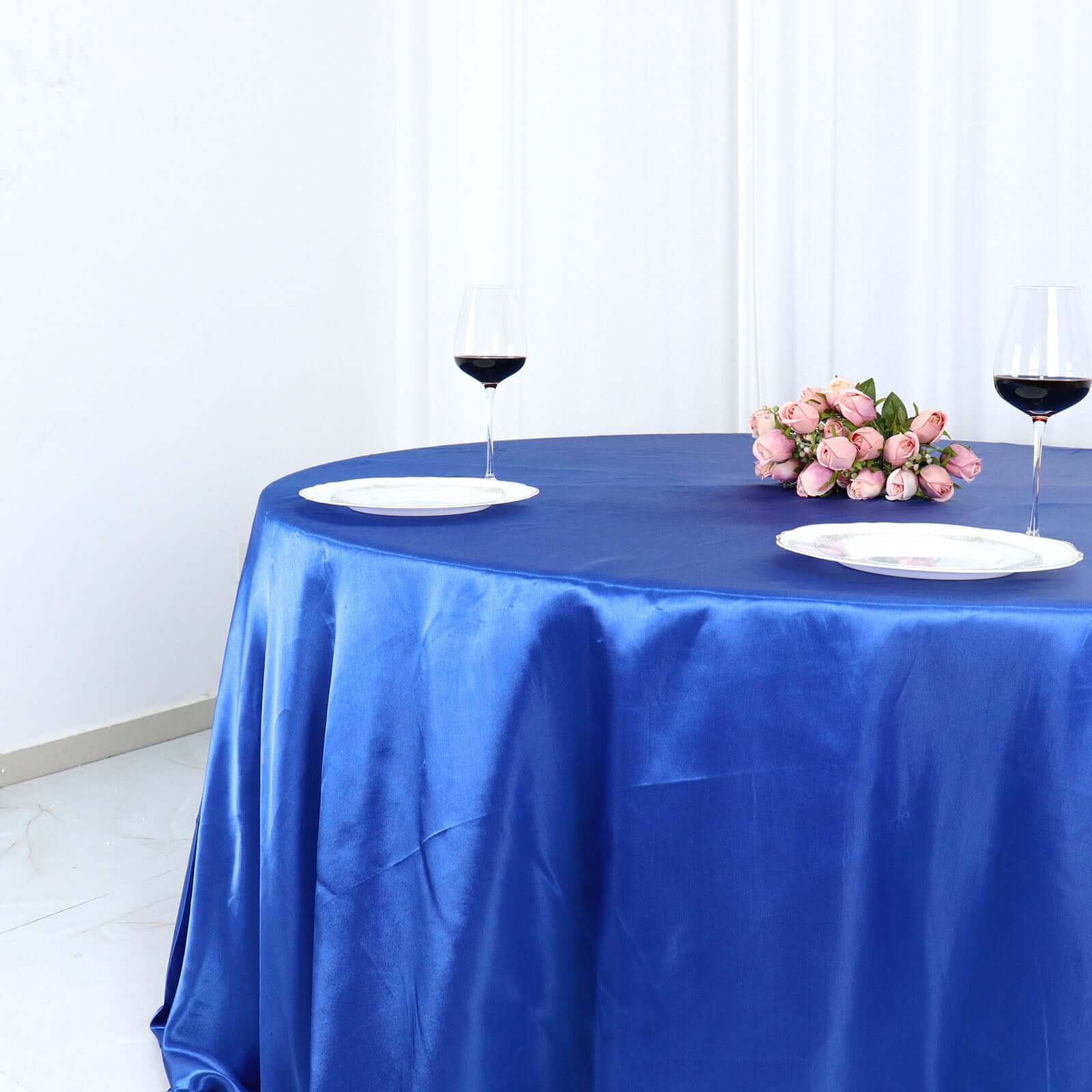 Satin 132 Round Tablecloth Royal Blue - Stylish Seamless Table Cover