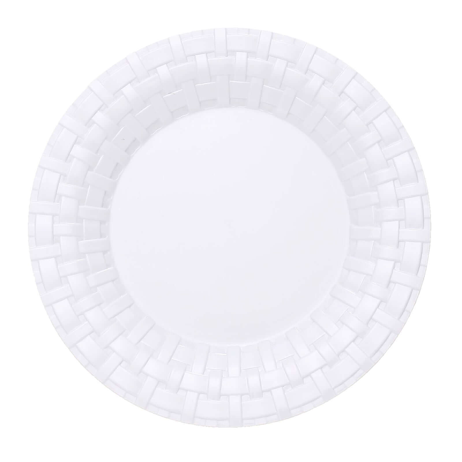 10-Pack Plastic Dinner Plates White Basketweave Rim - Durable Disposable Dinner Plates 10