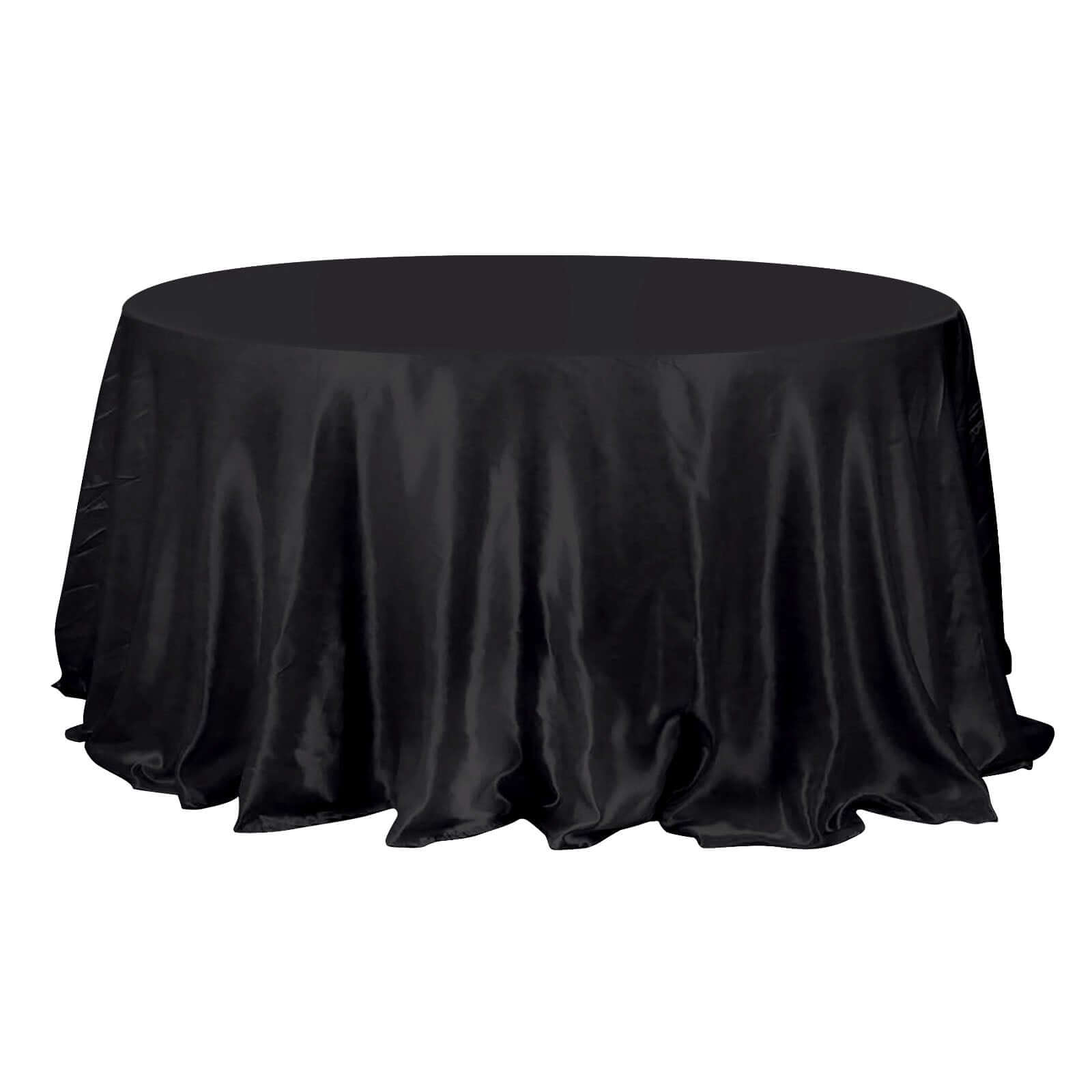 Satin 132 Round Tablecloth Black - Stylish Seamless Table Cover for Weddings & Events