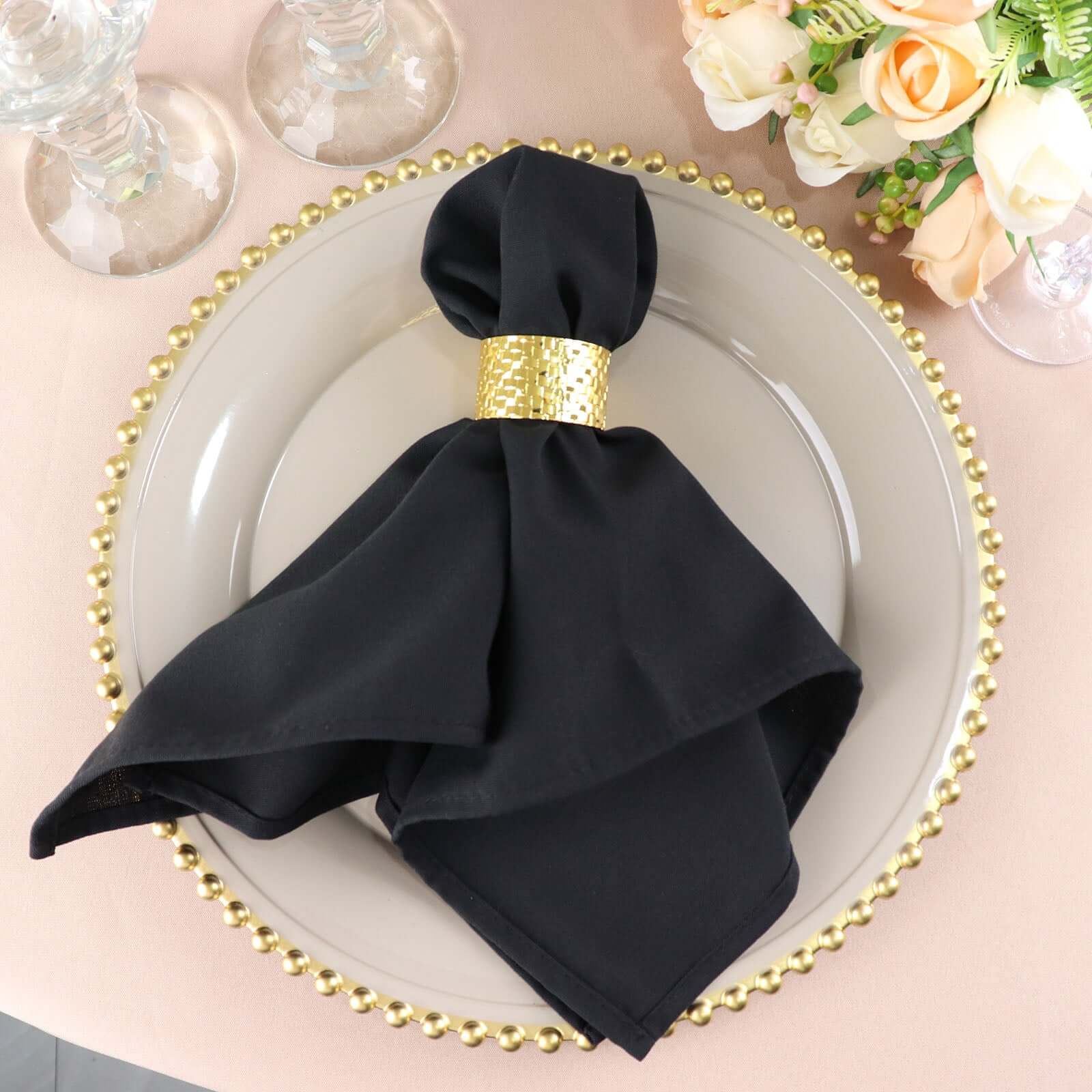 5 Pack Premium Polyester 20x20 Napkins Black - Wrinkle-Resistant & Durable Dinner Napkins