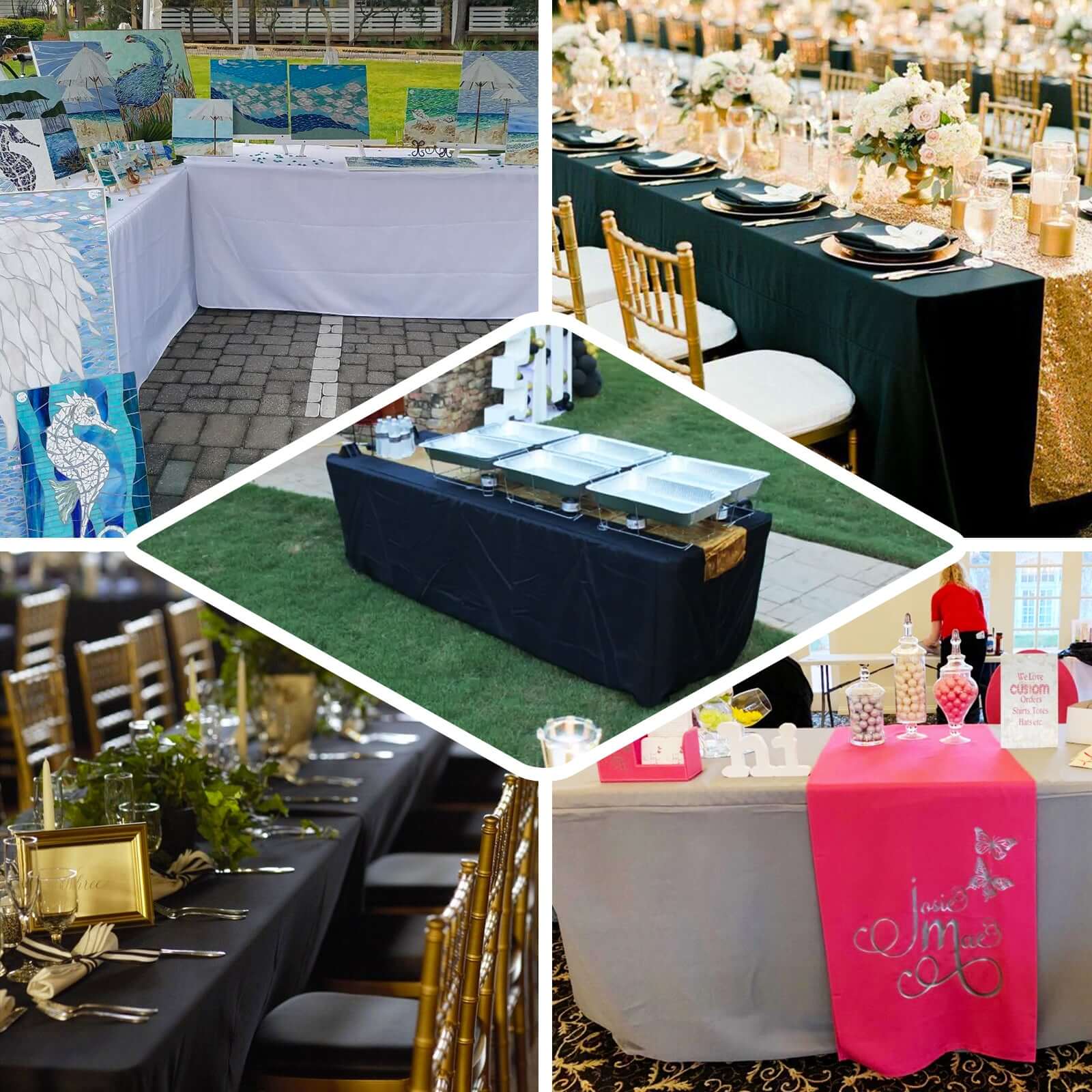 Fitted Polyester 96x30 Rectangle Tablecloth Beige - Durable and Easy to Maintain Table Cover