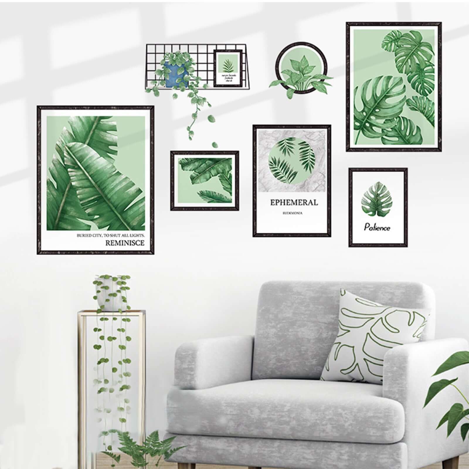 Green Tropical Plant Leaves Flat Frame Wall Decals, Art Decor Stickers