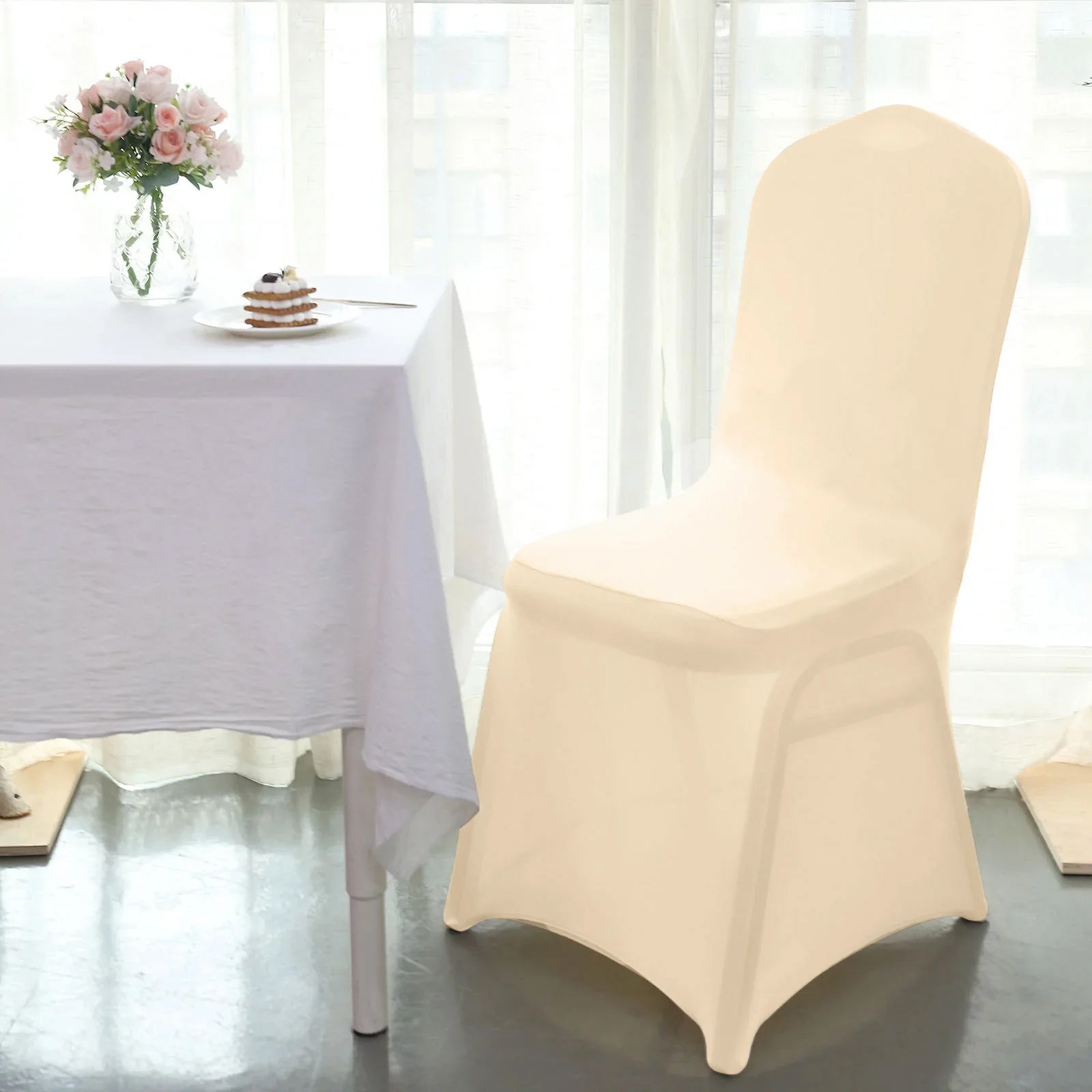 10 Pack Spandex Chair Covers for Banquet Chairs Beige - Durable Reusable Stretch Slip-On Covers