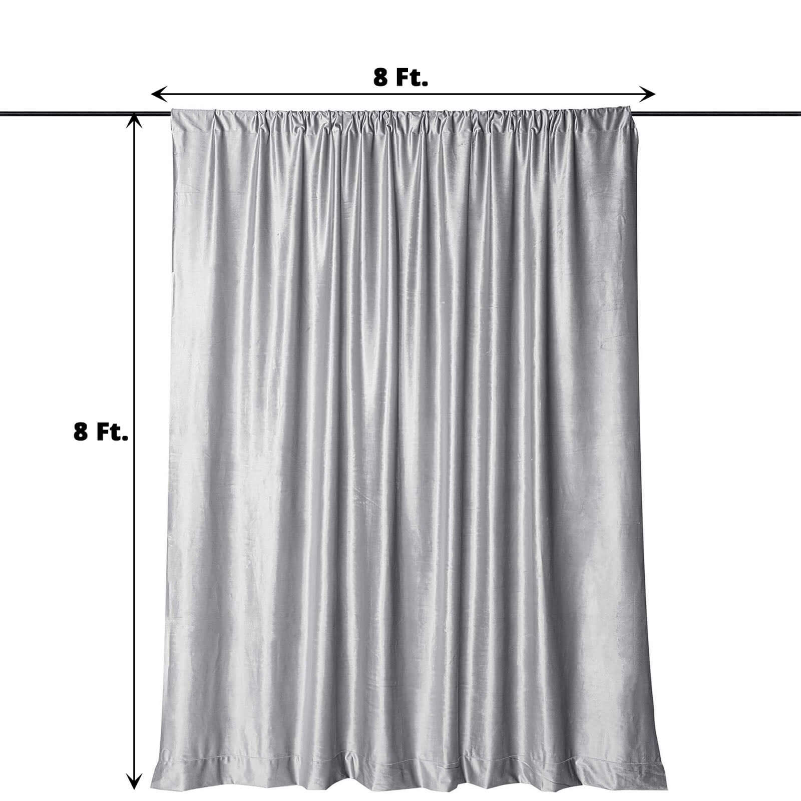 8ftx8ft Silver Premium Smooth Velvet Event Curtain Drapes, Privacy Backdrop Event Panel with Rod Pocket