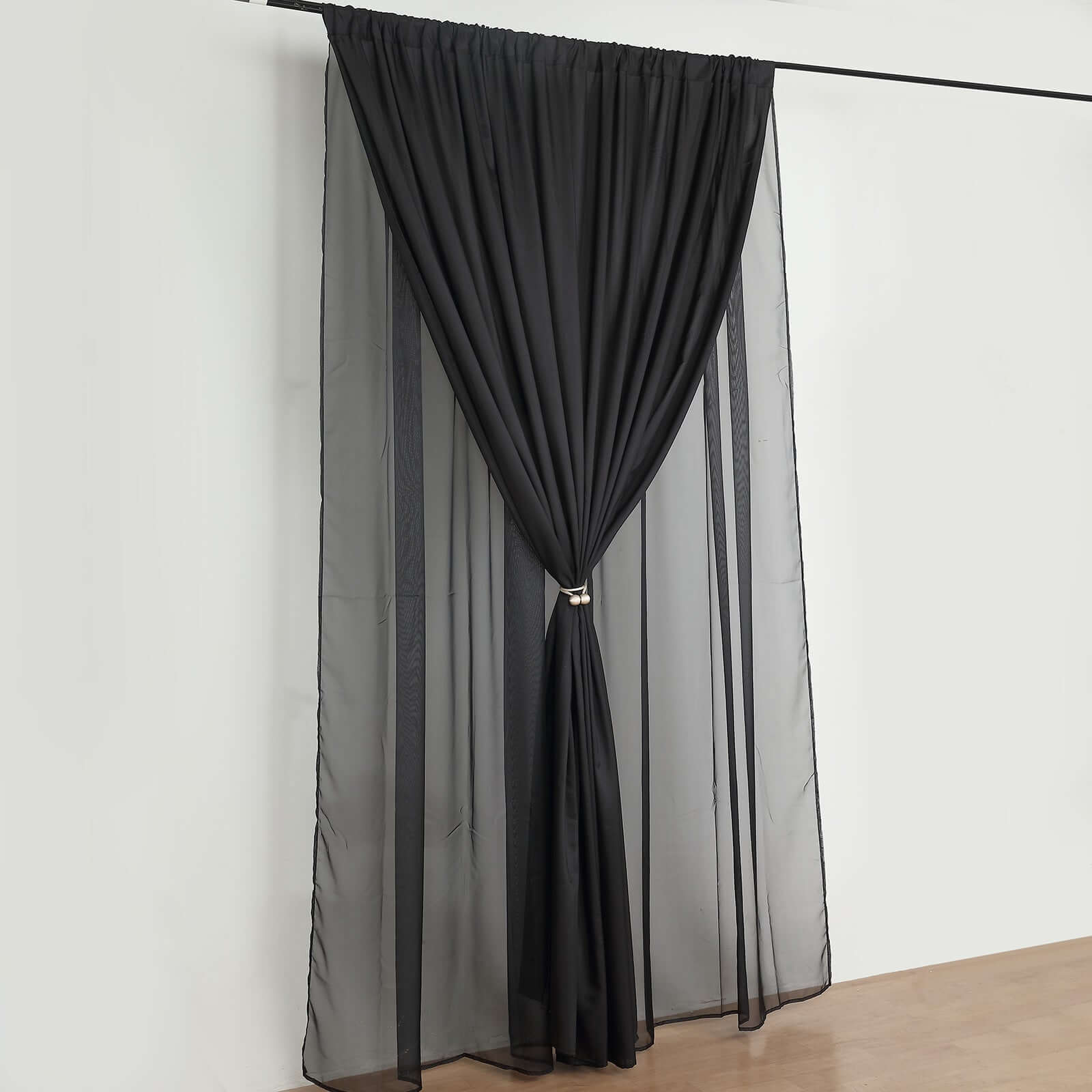 Black Chiffon Polyester Event Curtain Drapes, Dual Layer Divider Backdrop Curtain Panels with Rod Pockets - 10ftx10ft