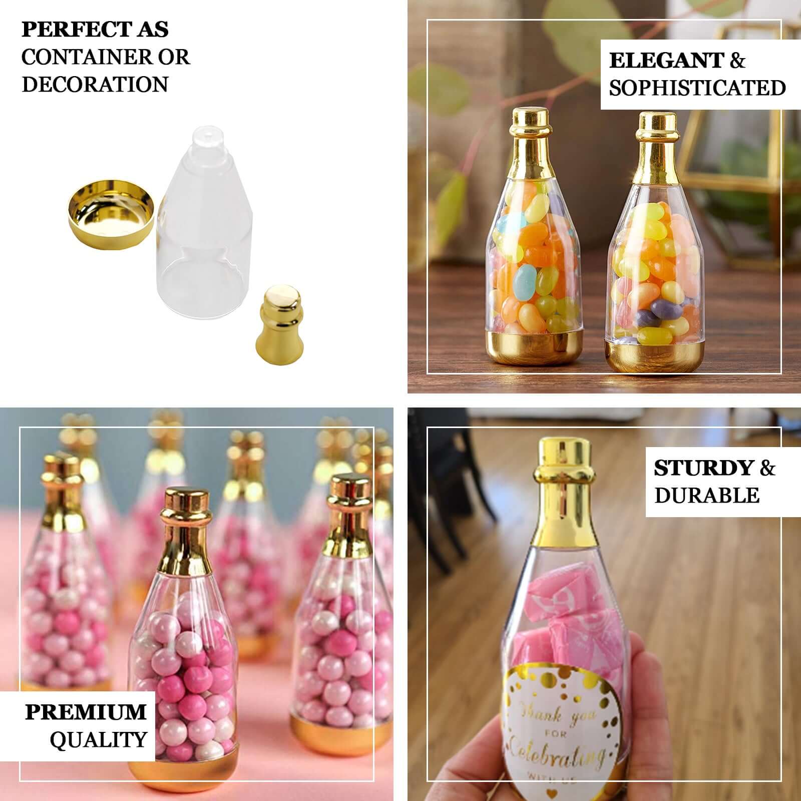 12-Pack Fillable Mini Champagne Bottle Candy Container Clear Gold - Unique Candy Treat Favor Containers 6