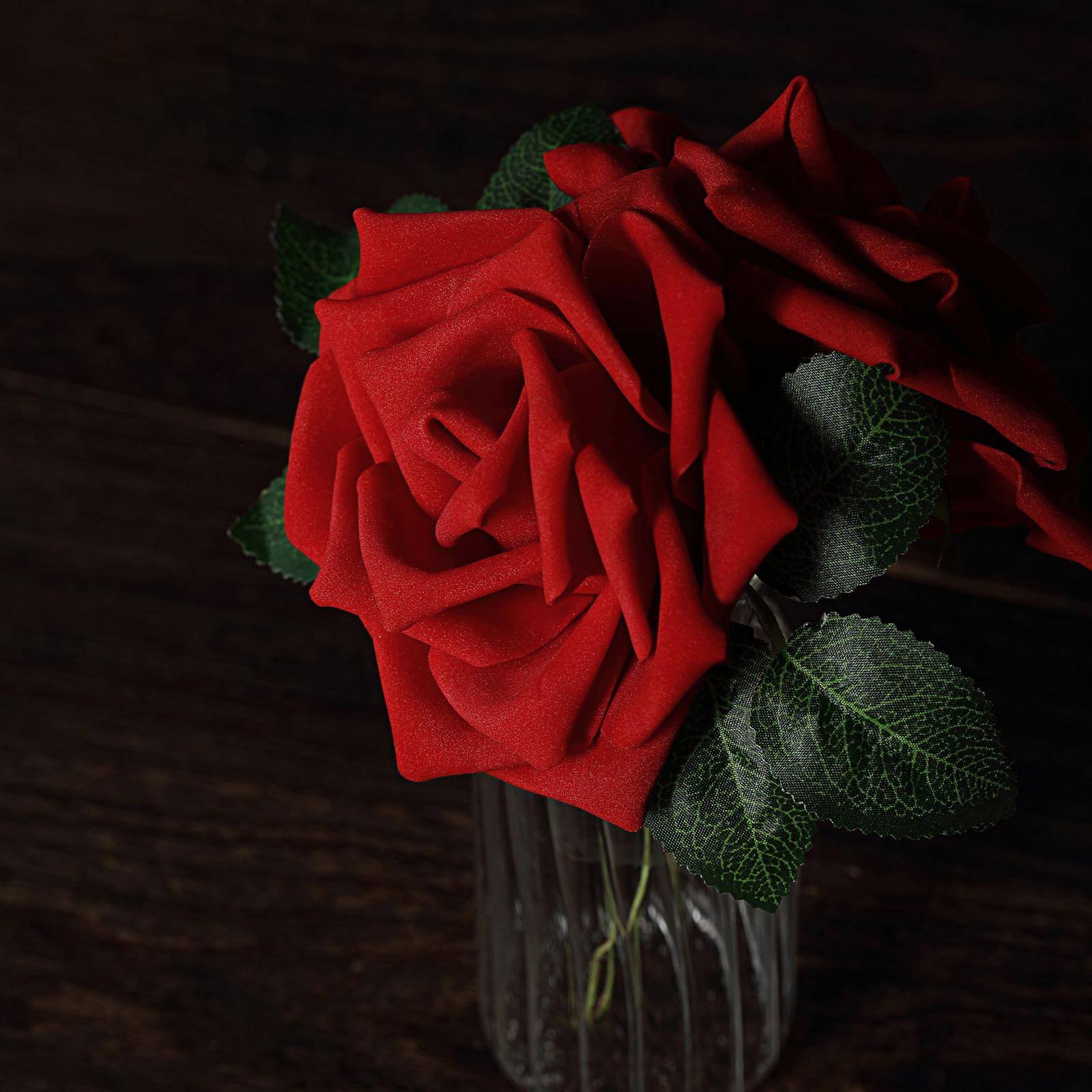 24 Roses 5 Red Artificial Foam Flowers With Stem Wire and Leaves