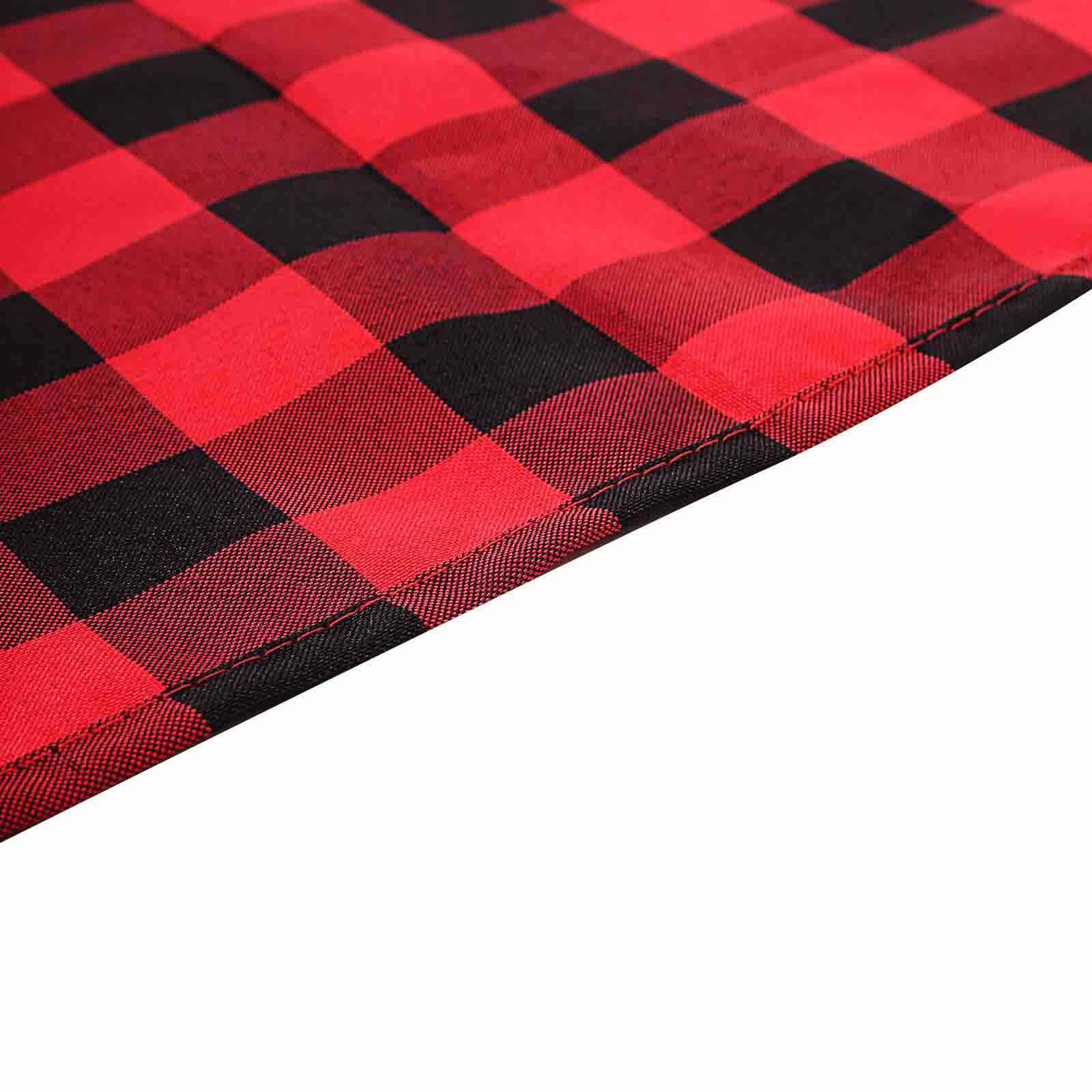 108 Black Red Buffalo Plaid Round Tablecloth, Checkered Gingham Polyester Tablecloth