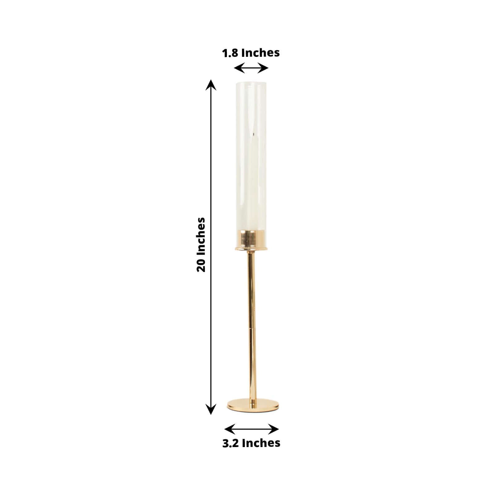 2-Pack Gold Metal Taper Candlestick Holders, Clear Glass Hurricane Candle Stands With Chimney Candle Shades 20