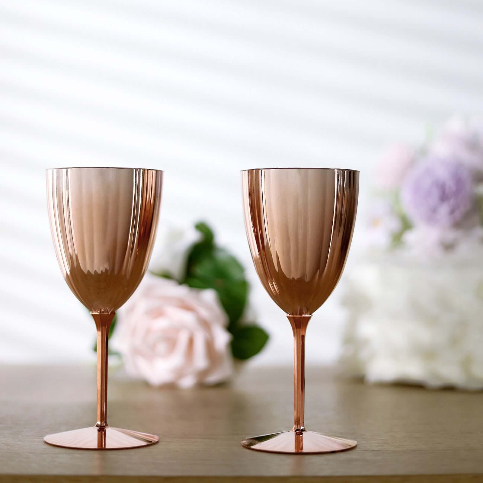 6-Pack Plastic Wine Glasses in Metallic Rose Gold - Classy Disposable Goblets for Parties, Receptions & Banquets 8oz