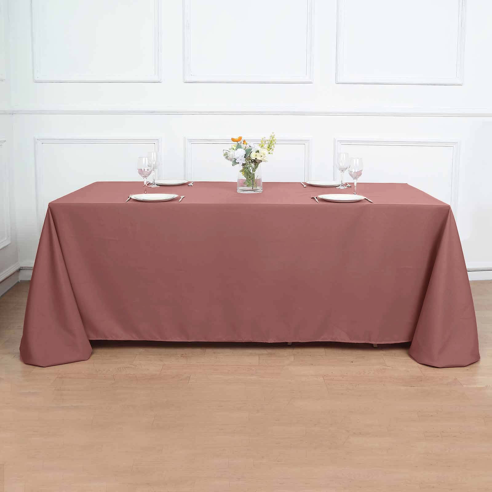 90x132 Cinnamon Rose Seamless Polyester Rectangular Tablecloth for 6 Foot Table With Floor-Length Drop