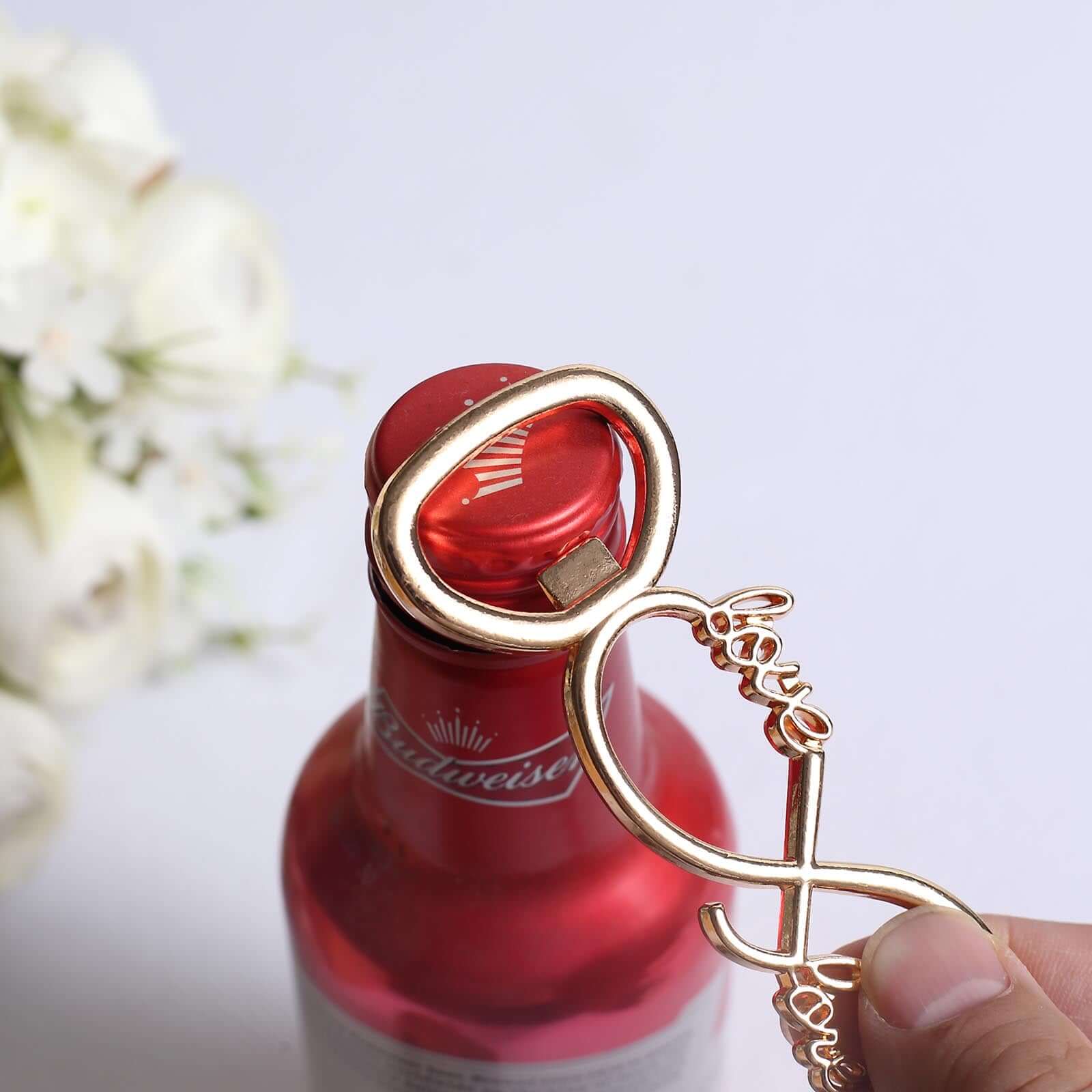 4 Gold Metal Infinity Sign Love Forever Bottle Opener Party Favors, Pre-Packed Wedding Souvenir Gift