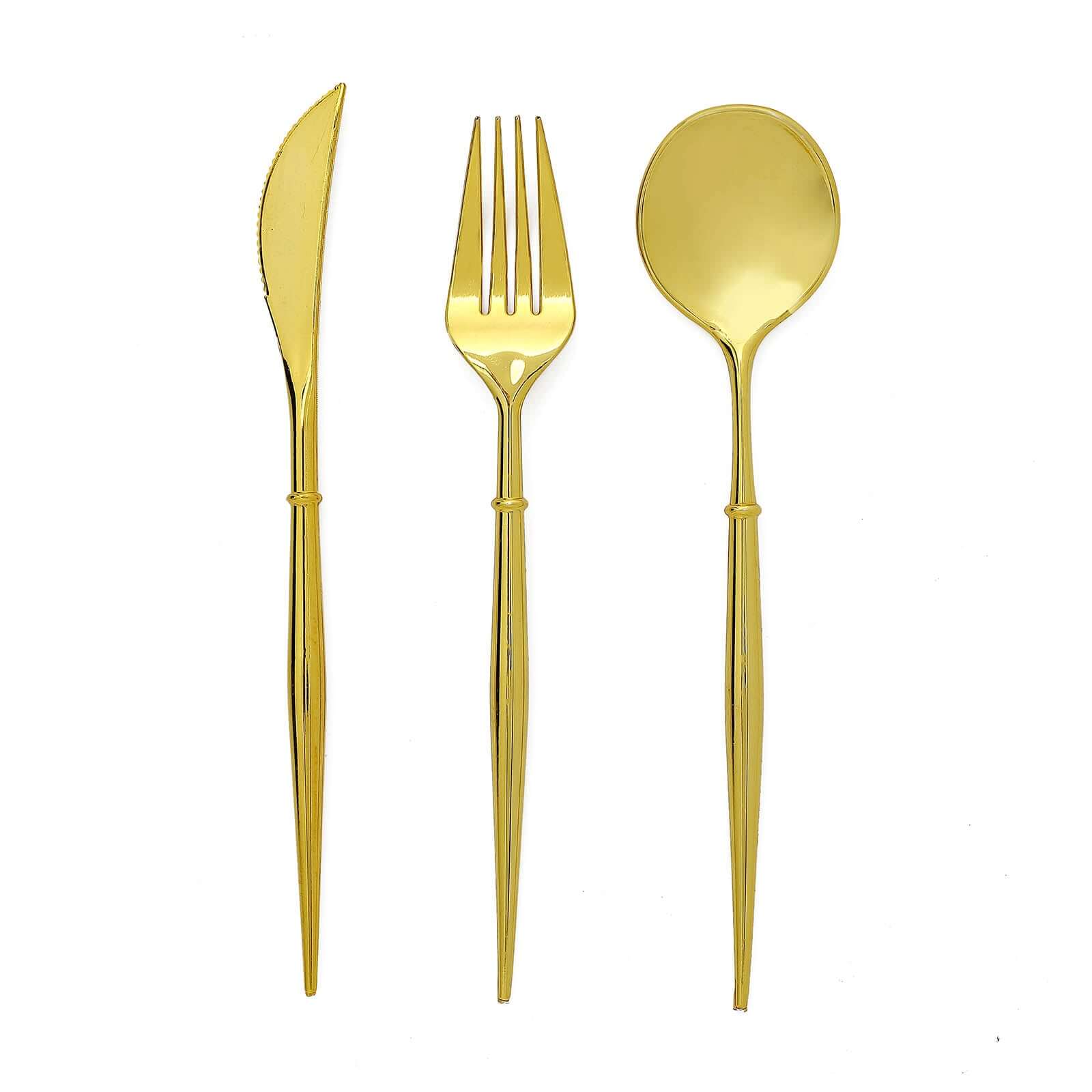 24-Pack Plastic Flatware Set in Gold - Heavy Duty Disposable Modern Silverware 8