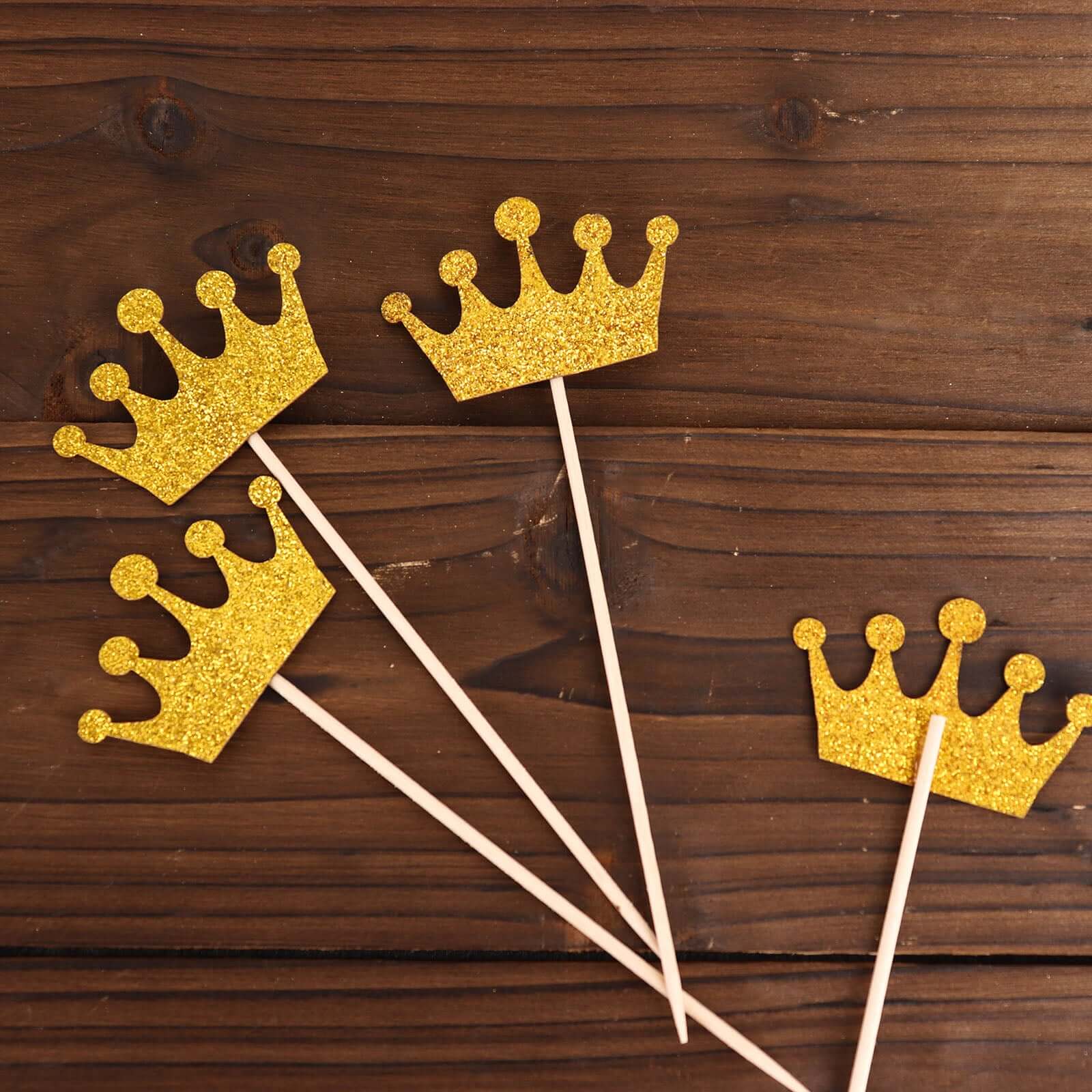 24-Pack Cupcake Topper Picks Royal Crown Design Glitter Gold - Party Cake Toppers 5