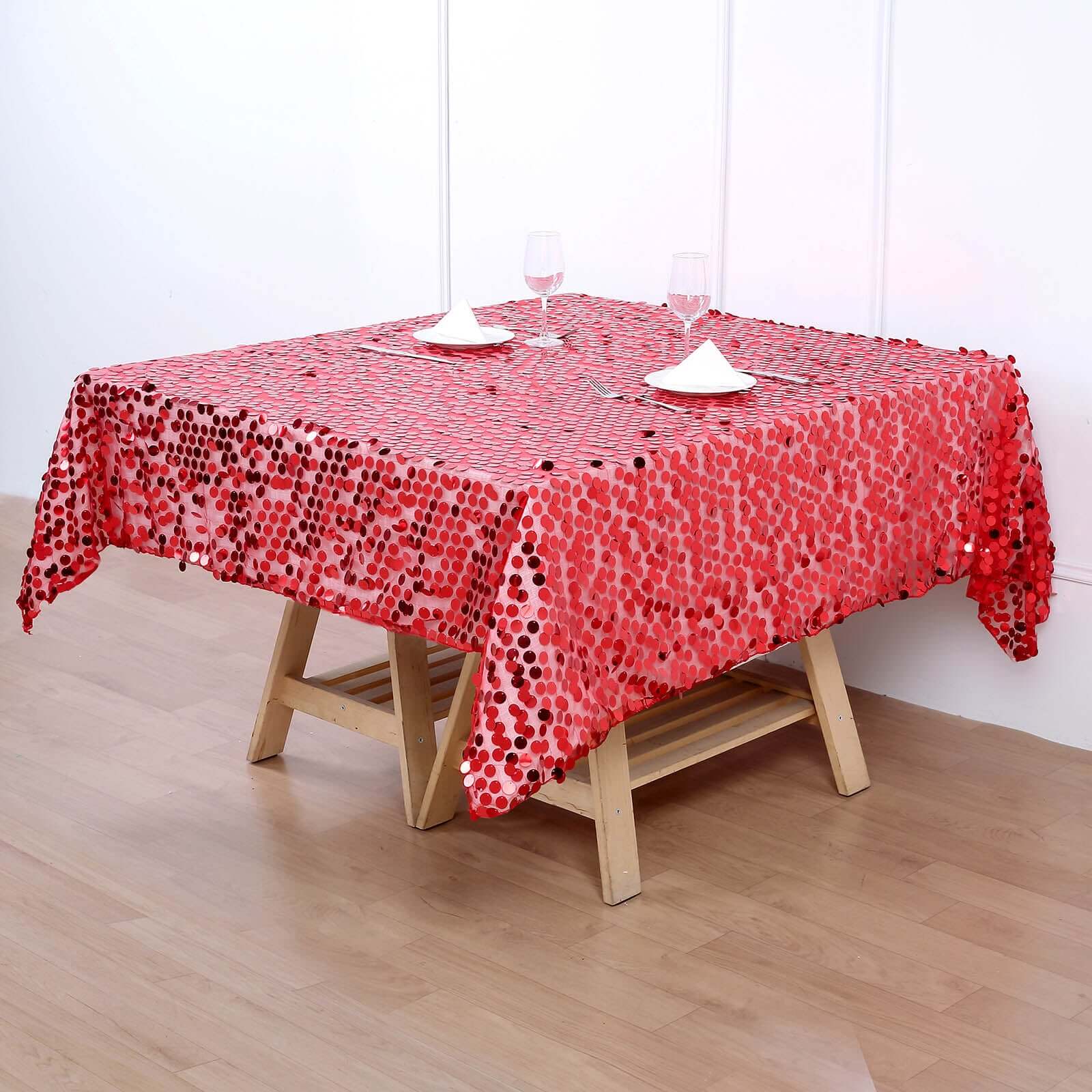 Sequin 72x72 Table Overlay Square Tablecloth Red - Big Payette Table Cover