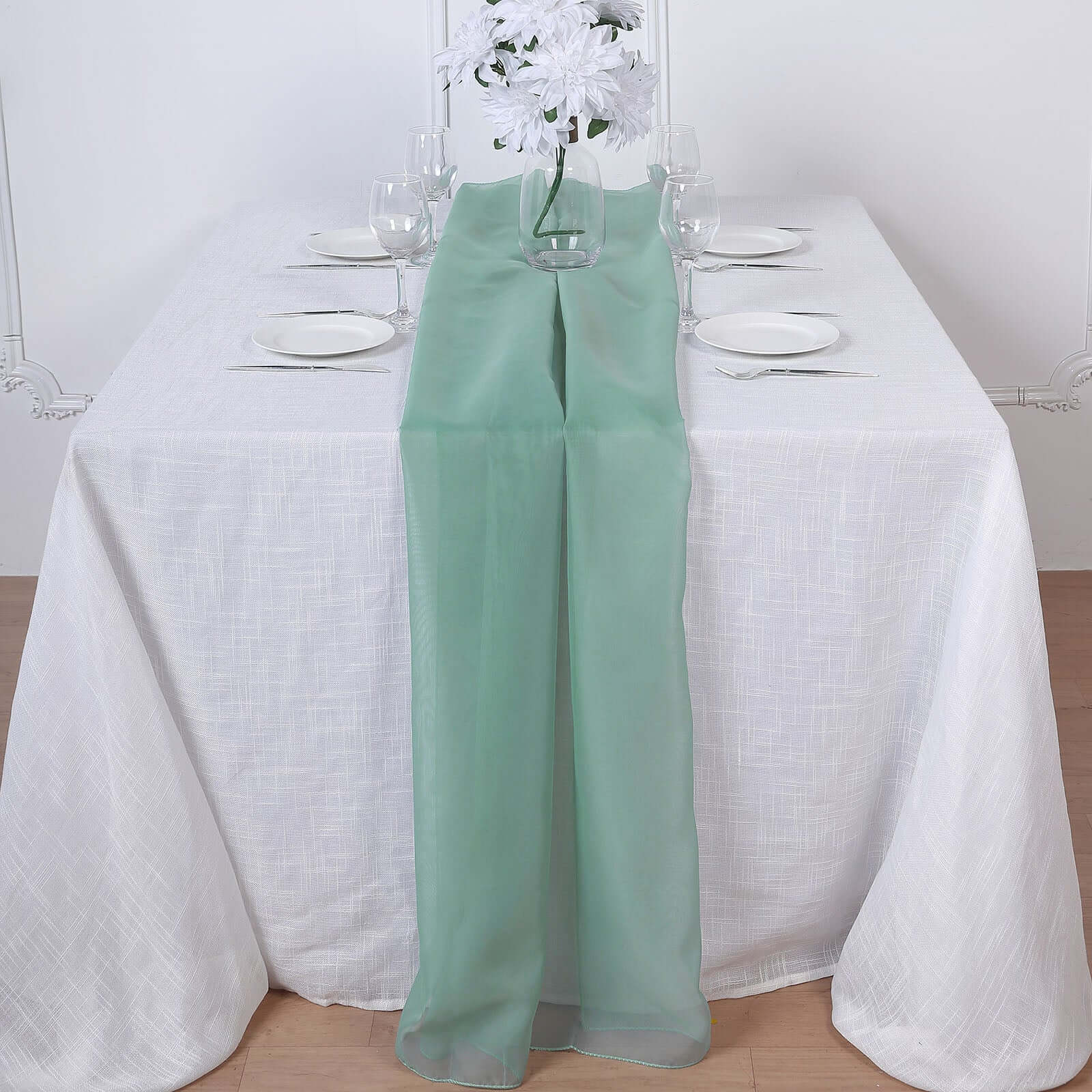 Premium Chiffon 6ft Table Runner Eucalyptus Sage - Flowy & Lightweight Table Decor