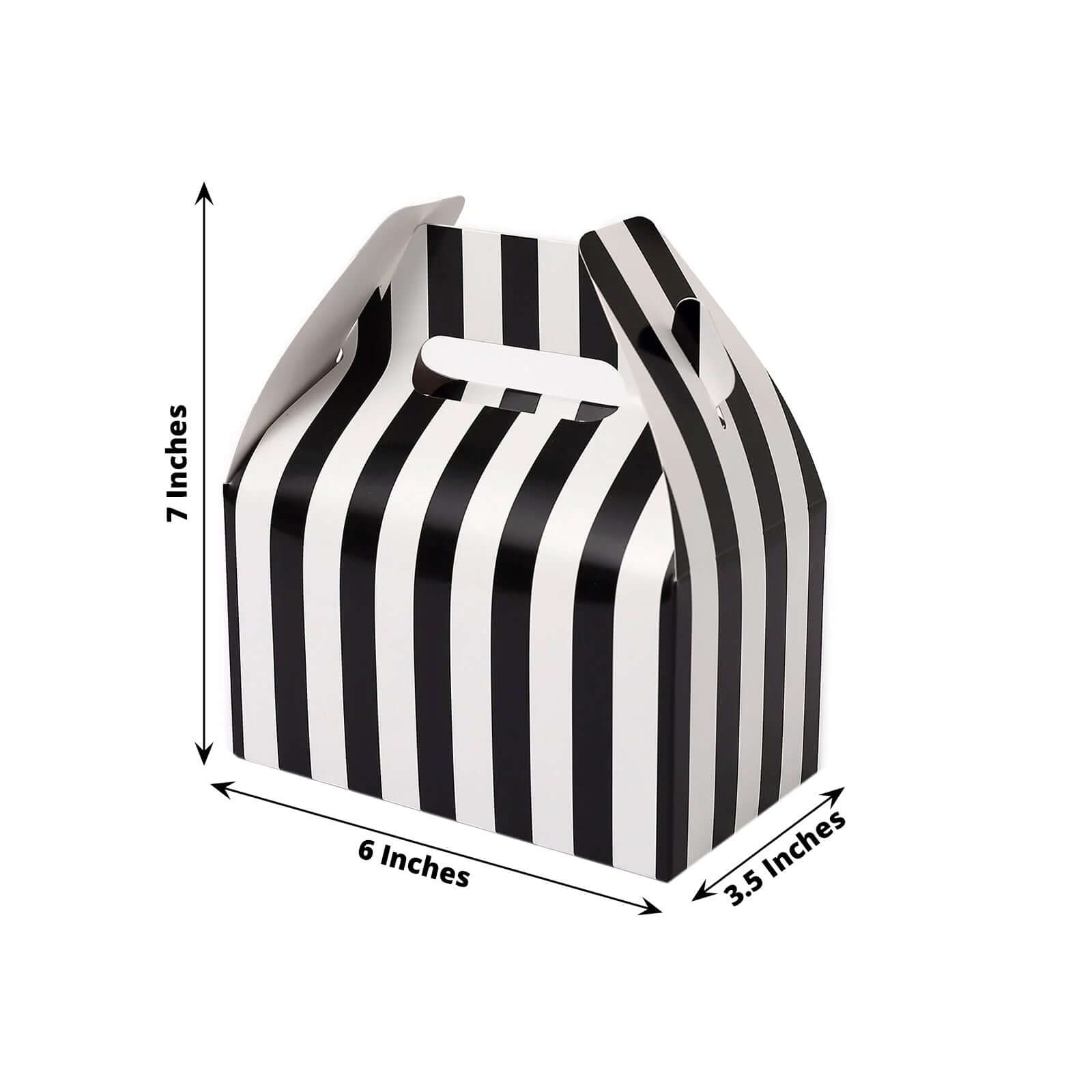 25 Pack White Black Striped Candy Gift Tote Gable Boxes, Party Favor Treat Bags - 6x3.5x7